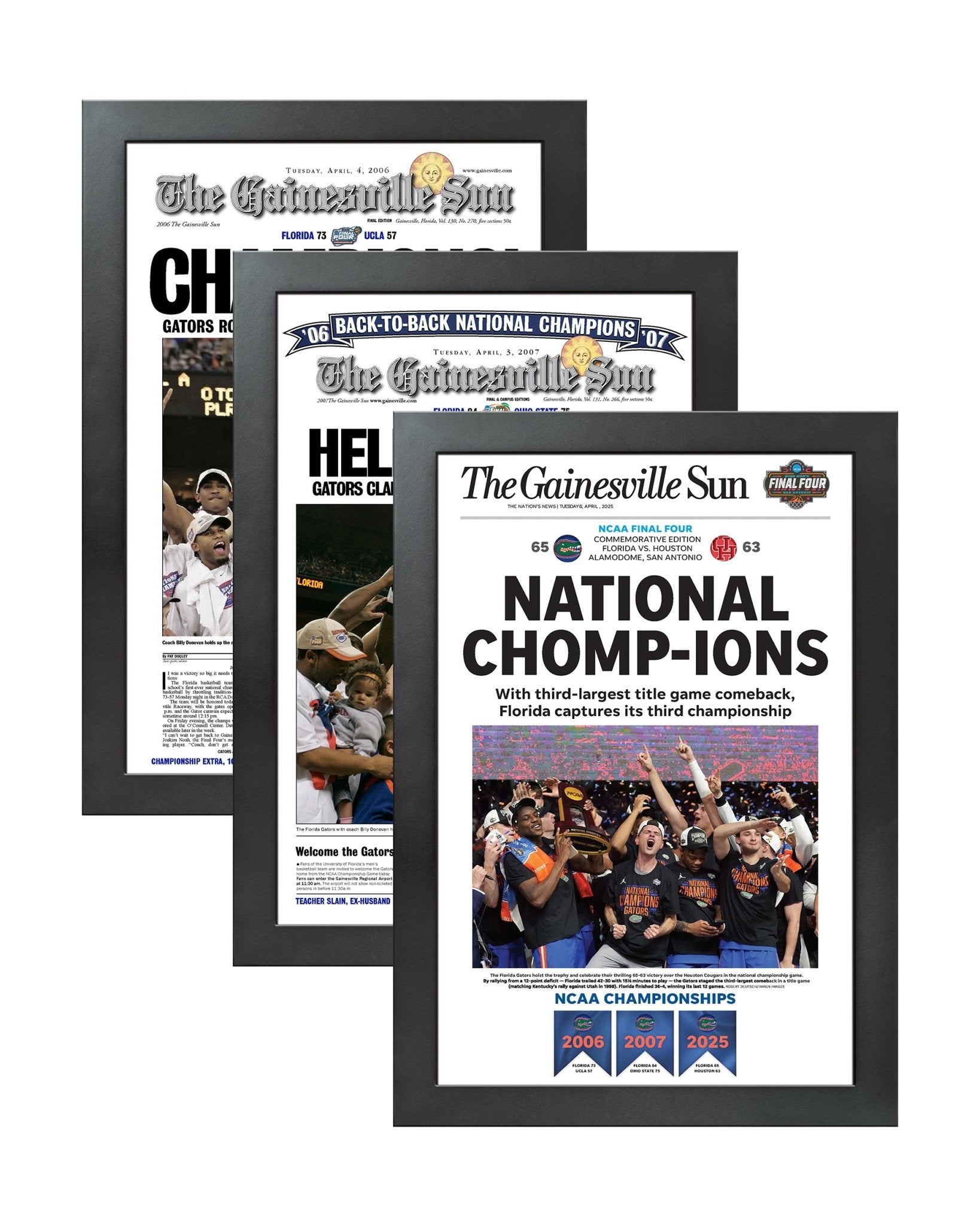 Florida Gators College Basketball Championship Collector Set - 2006, 2007 & 2025 - TitleGameFrames.com