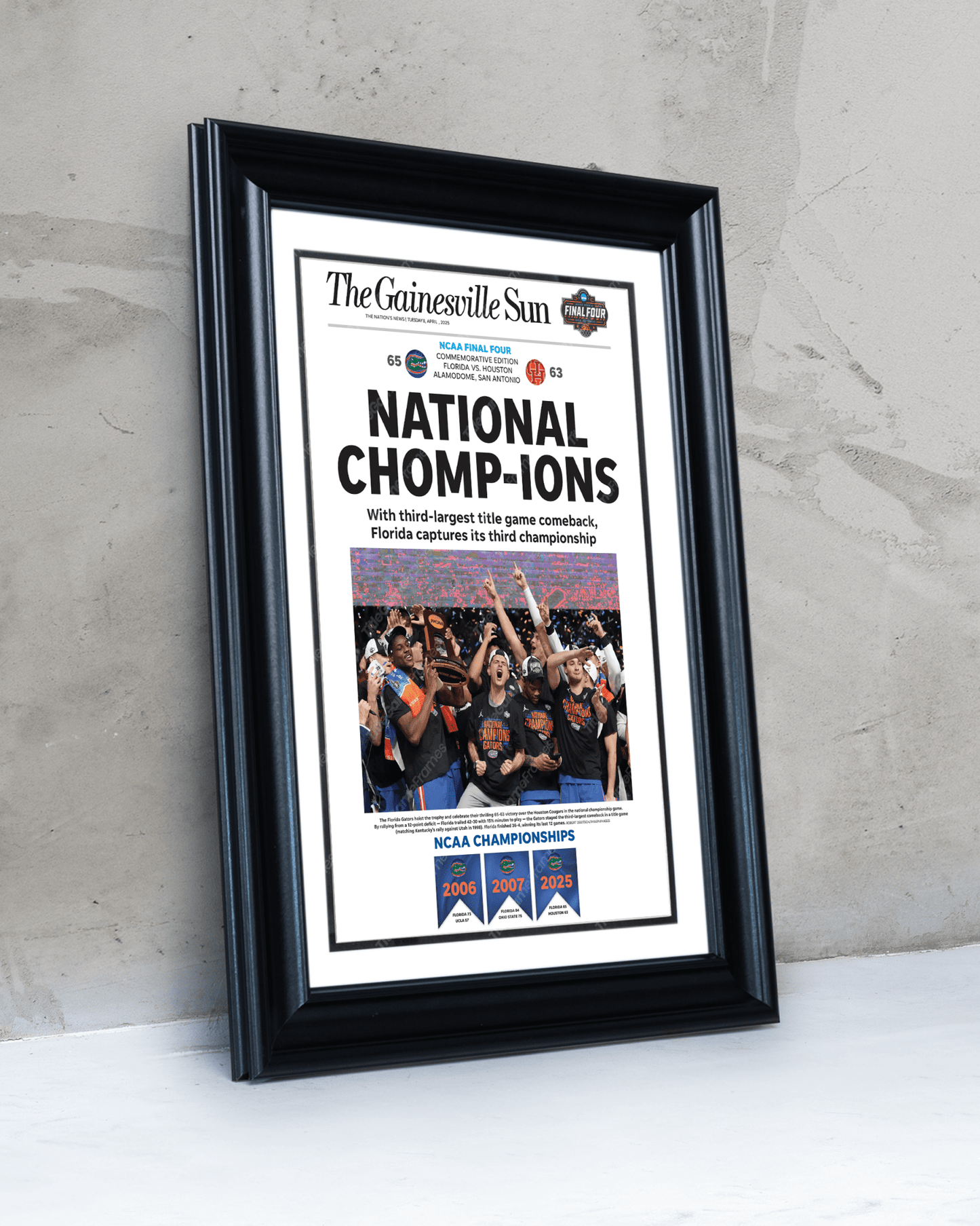 Florida Gators College Basketball Championship Collector Set - 2006, 2007 & 2025 - TitleGameFrames.com