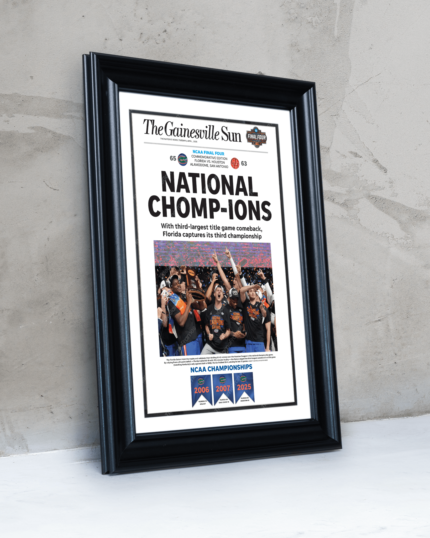 Florida Gators College Basketball Championship Collector Set - 2006, 2007 & 2025 - TitleGameFrames.com