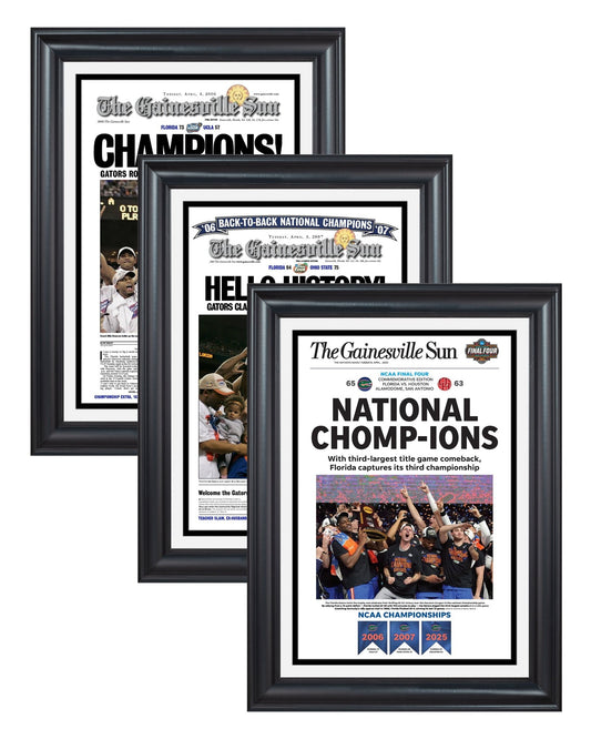 Florida Gators College Basketball Championship Collector Set - 2006, 2007 & 2025 - TitleGameFrames.com
