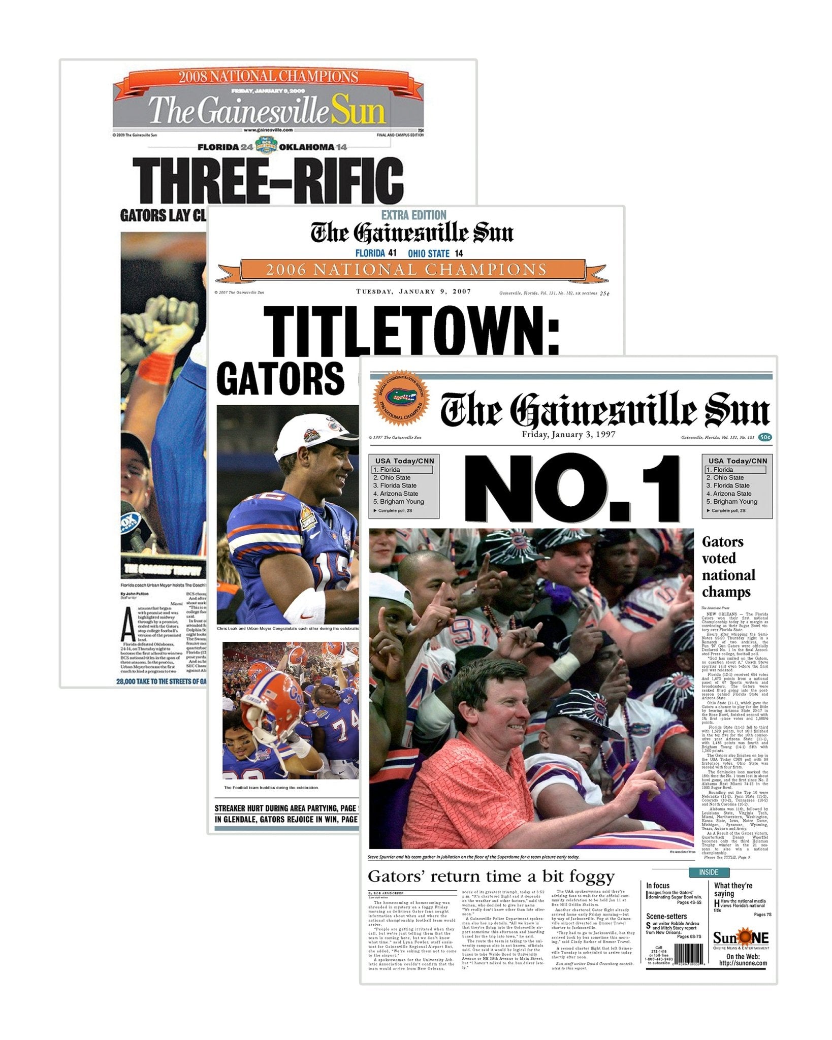 Florida Gators College Football Championship Collector Set - 1996, 2006 & 2008 - TitleGameFrames.com