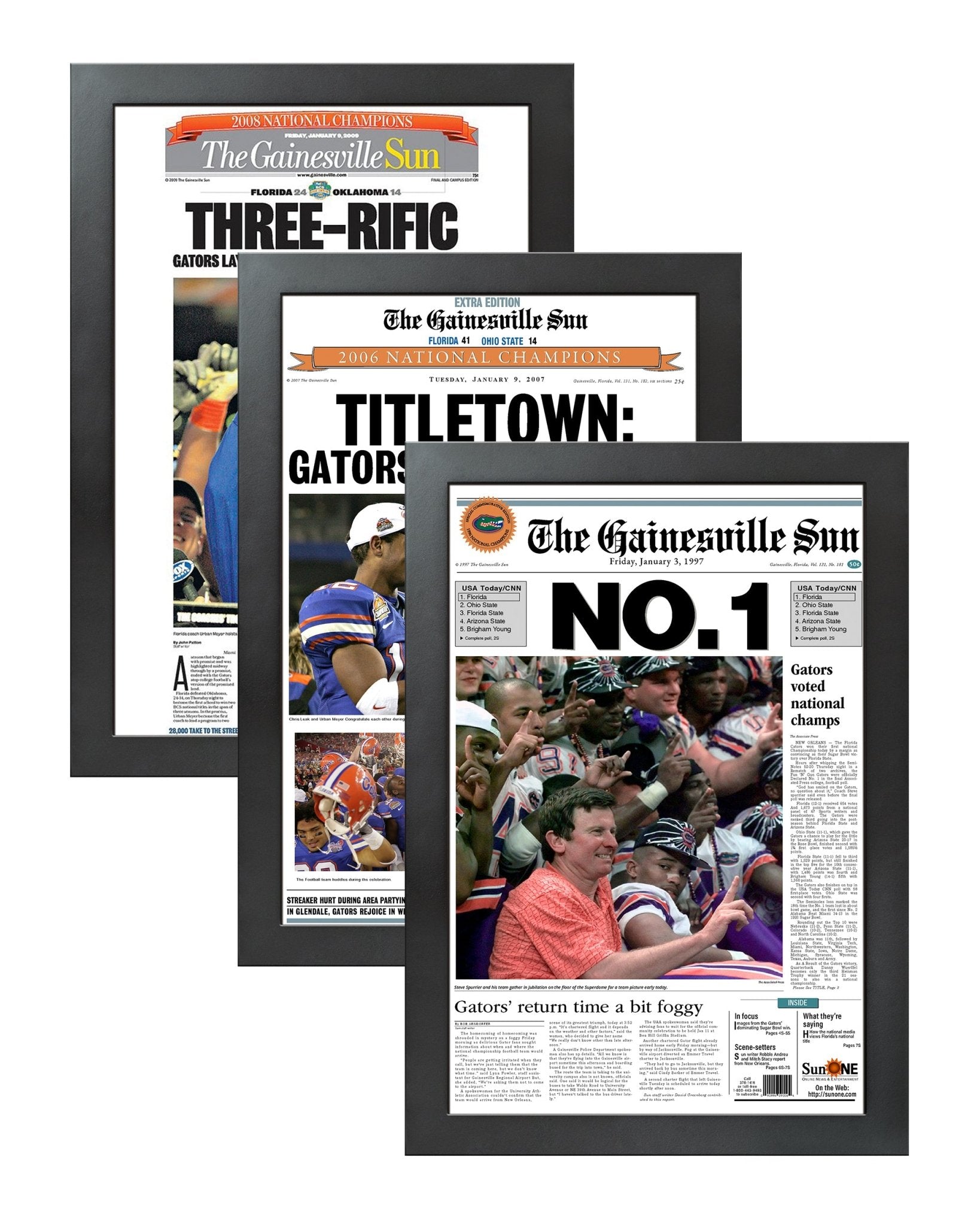 Florida Gators College Football Championship Collector Set - 1996, 2006 & 2008 - TitleGameFrames.com