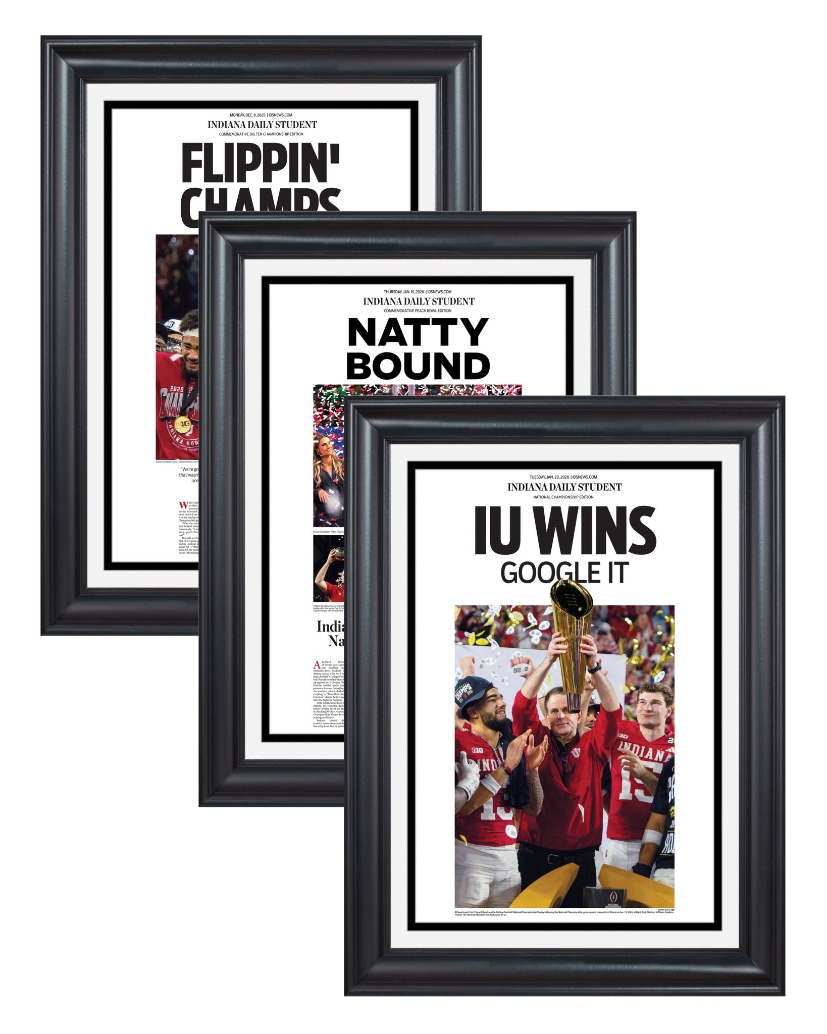 Indiana Hoosier 2026 Championship Collector's Set Framed Newspaper | Flippin Champs, Natty Bound, and Google It! - TitleGameFrames.com