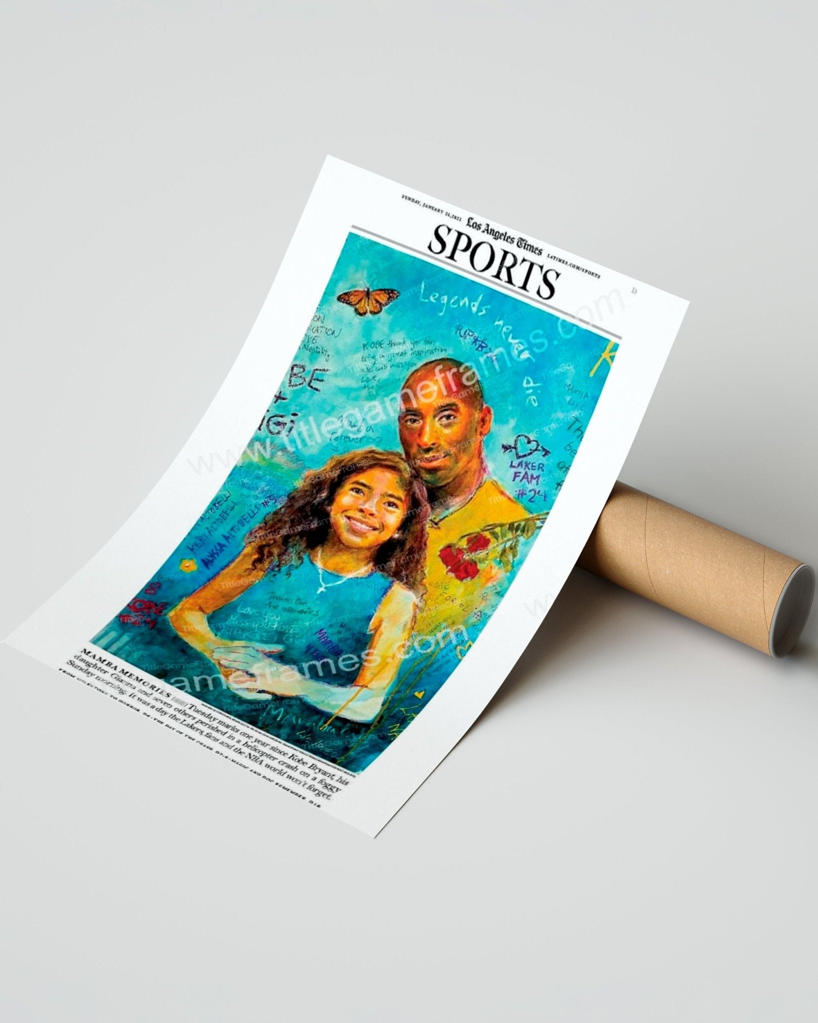 Kobe and Gigi Bryant Memorial Framed Front Page Newspaper Art - Title Game Frames