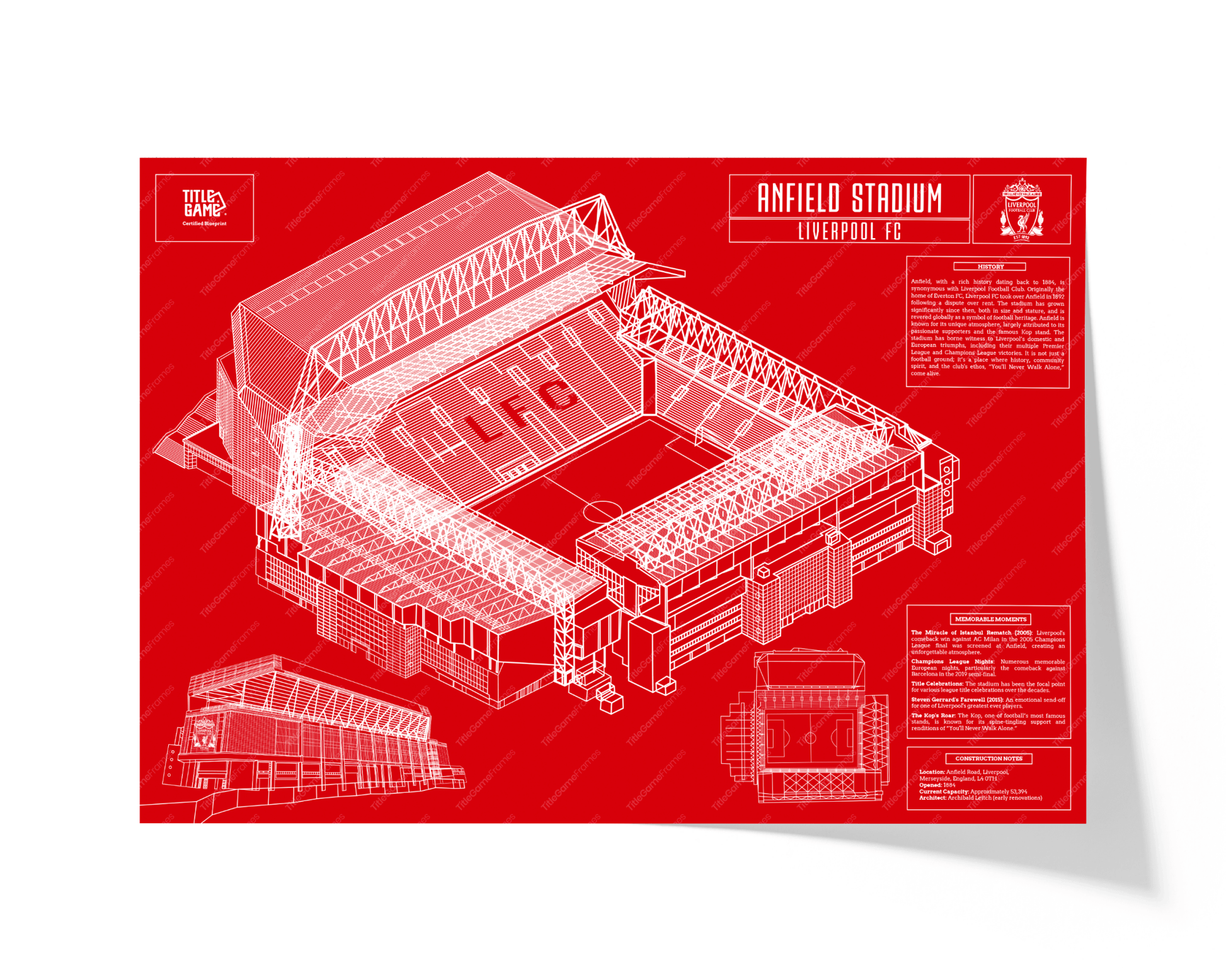 Liverpool Football Club Anfield Stadium Blueprint Wall Art - TitleGameFrames.com
