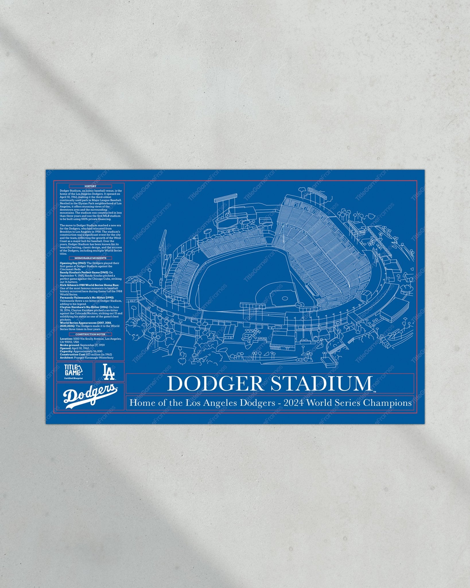 Los Angeles Dodgers Ballpark Stadium Blueprint - Title Game Frames