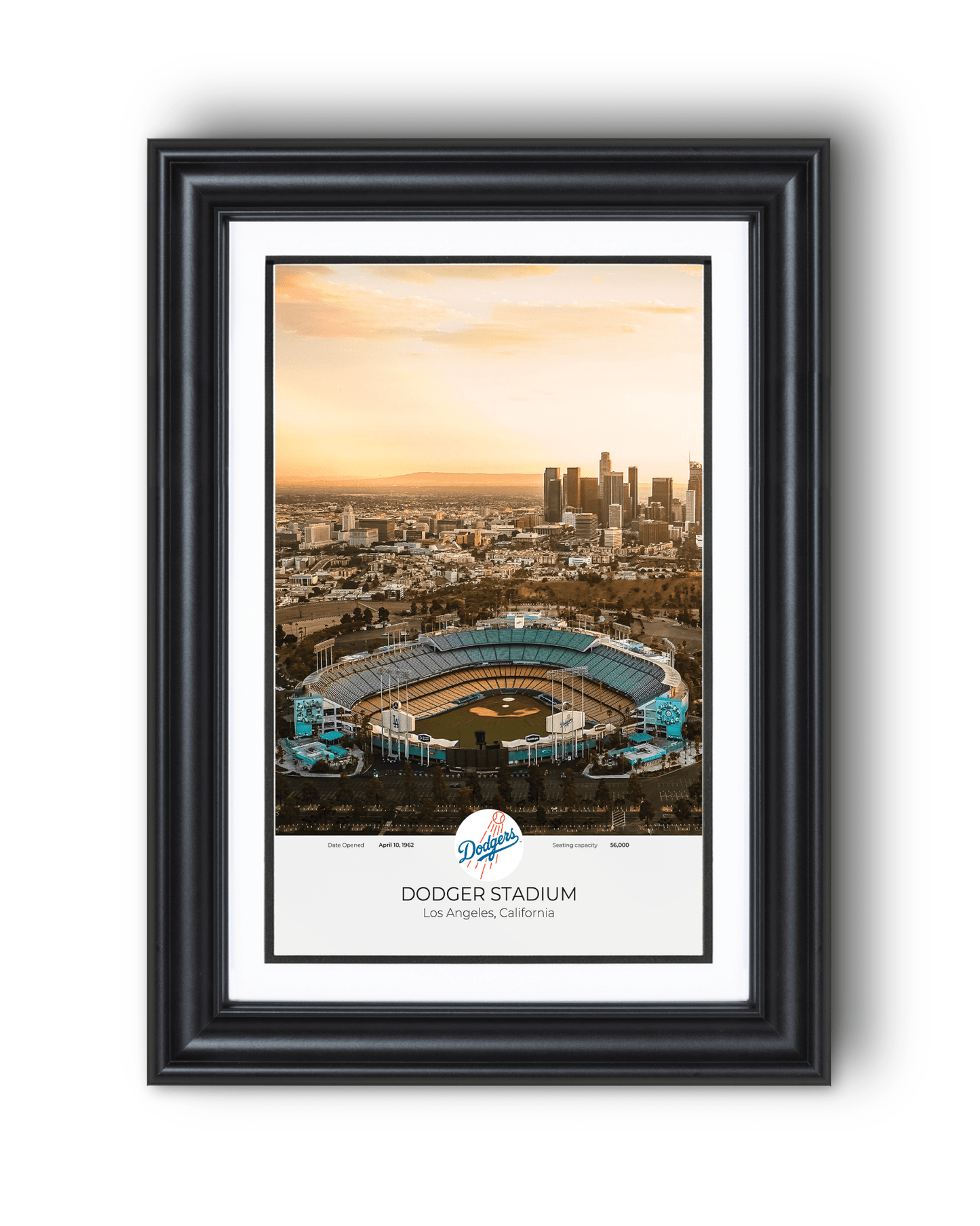 Los Angeles Skyline & Dodger Stadium: Aerial View Framed Print - TitleGameFrames.com