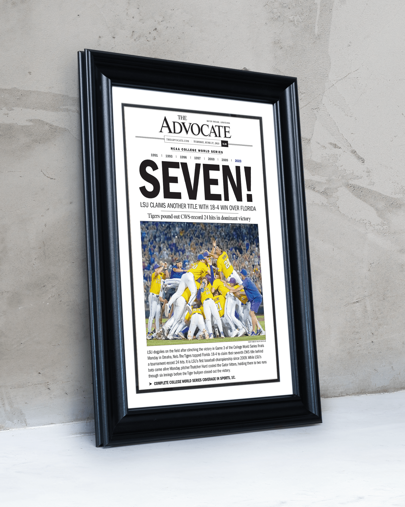 LSU Baseball – Set of 8 CWS Championship Front Page Newspapers (1991–2025) - TitleGameFrames.com