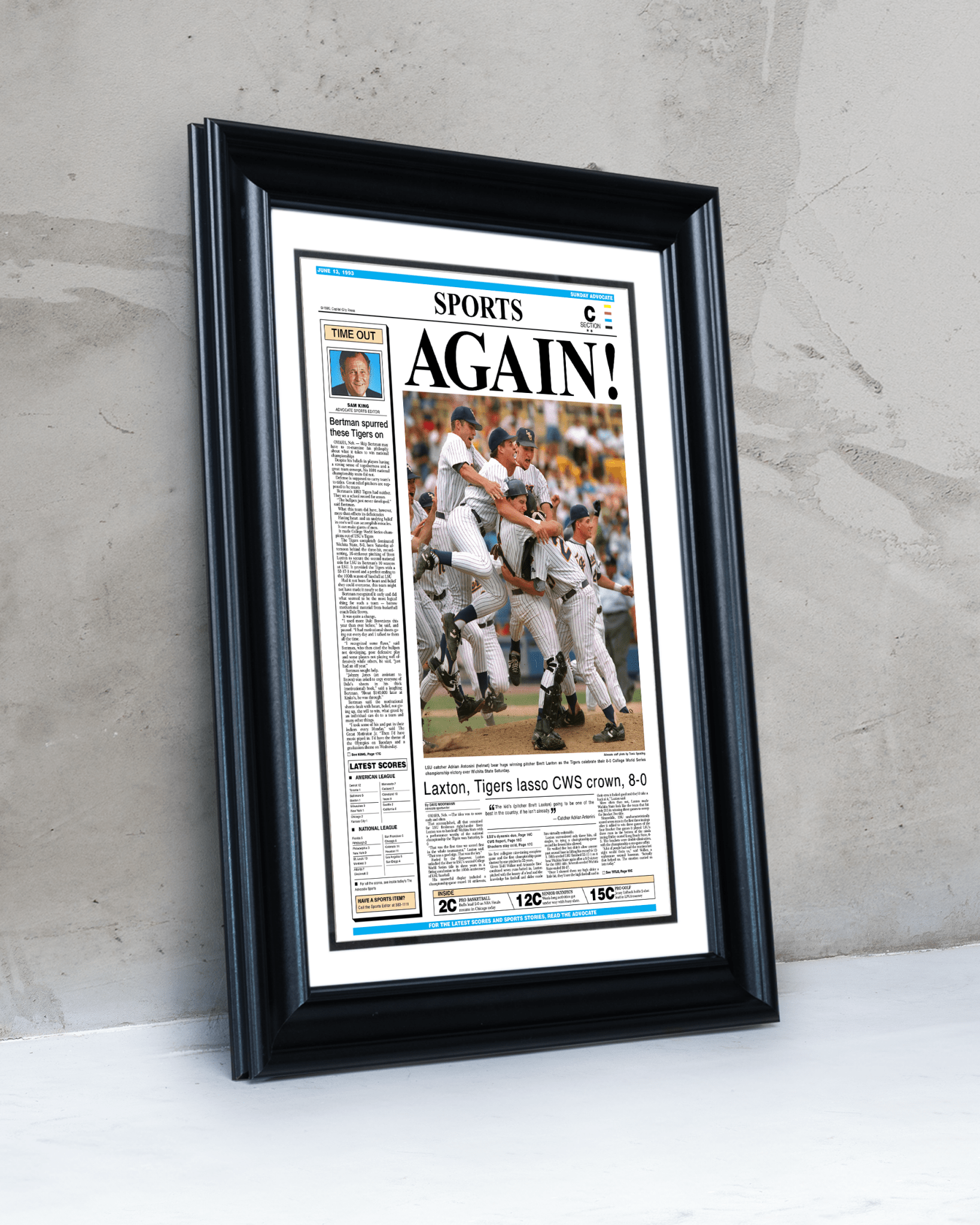 LSU Baseball – Set of 8 CWS Championship Front Page Newspapers (1991–2025) - TitleGameFrames.com