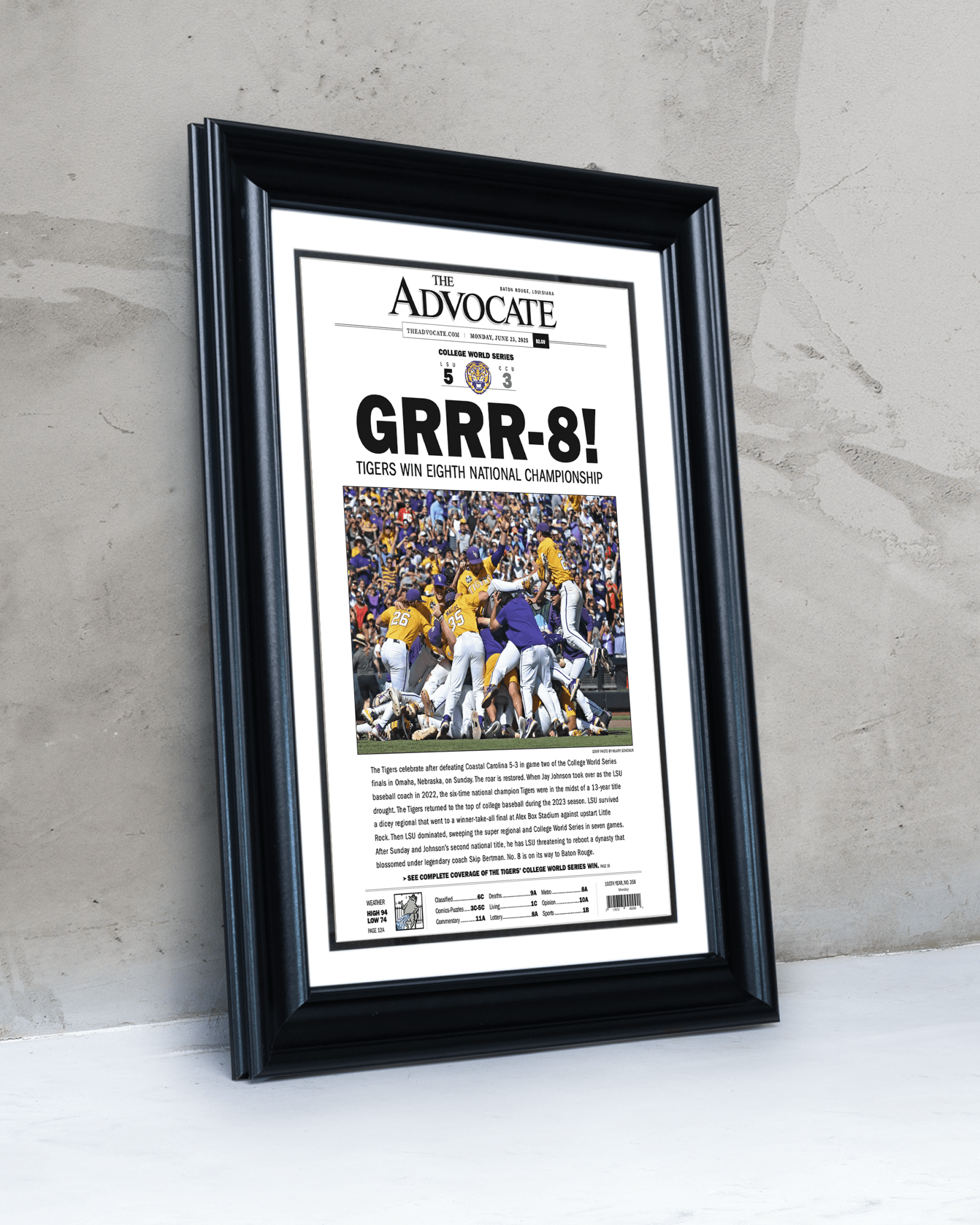 LSU Baseball – Set of 8 CWS Championship Front Page Newspapers (1991–2025) - TitleGameFrames.com
