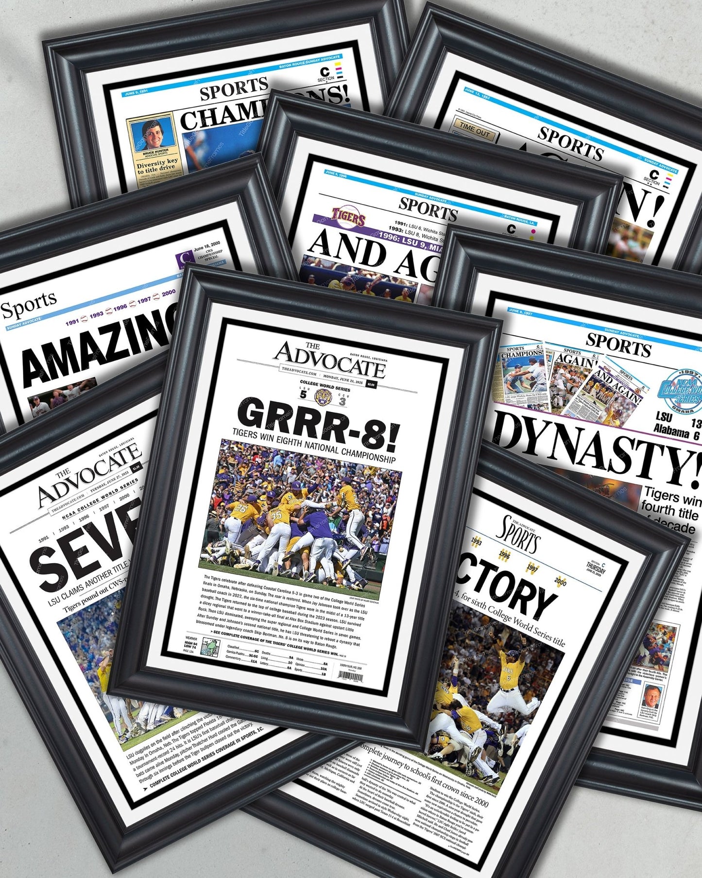 LSU Baseball – Set of 8 CWS Championship Front Page Newspapers (1991–2025) - TitleGameFrames.com