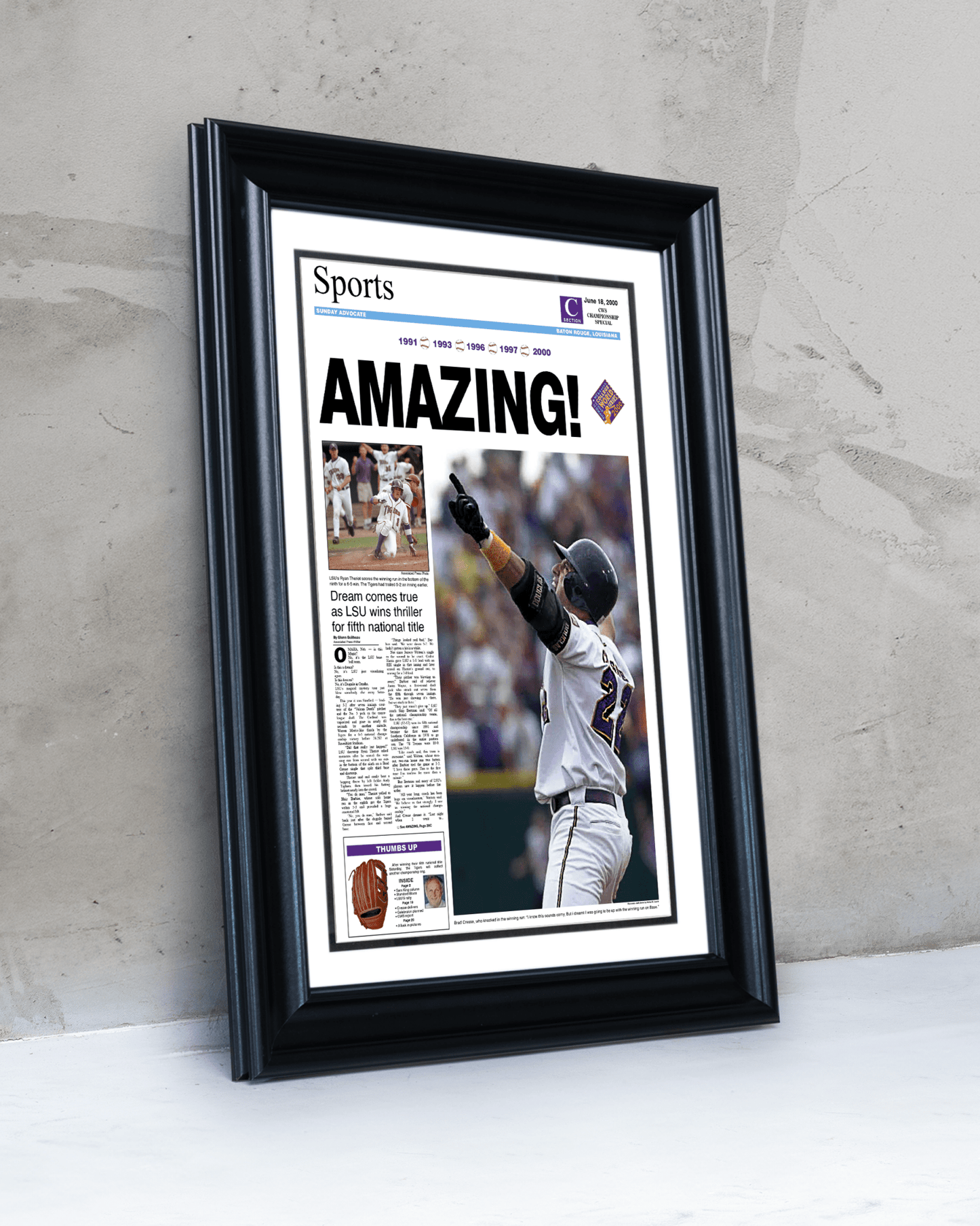 LSU Baseball – Set of 8 CWS Championship Front Page Newspapers (1991–2025) - TitleGameFrames.com