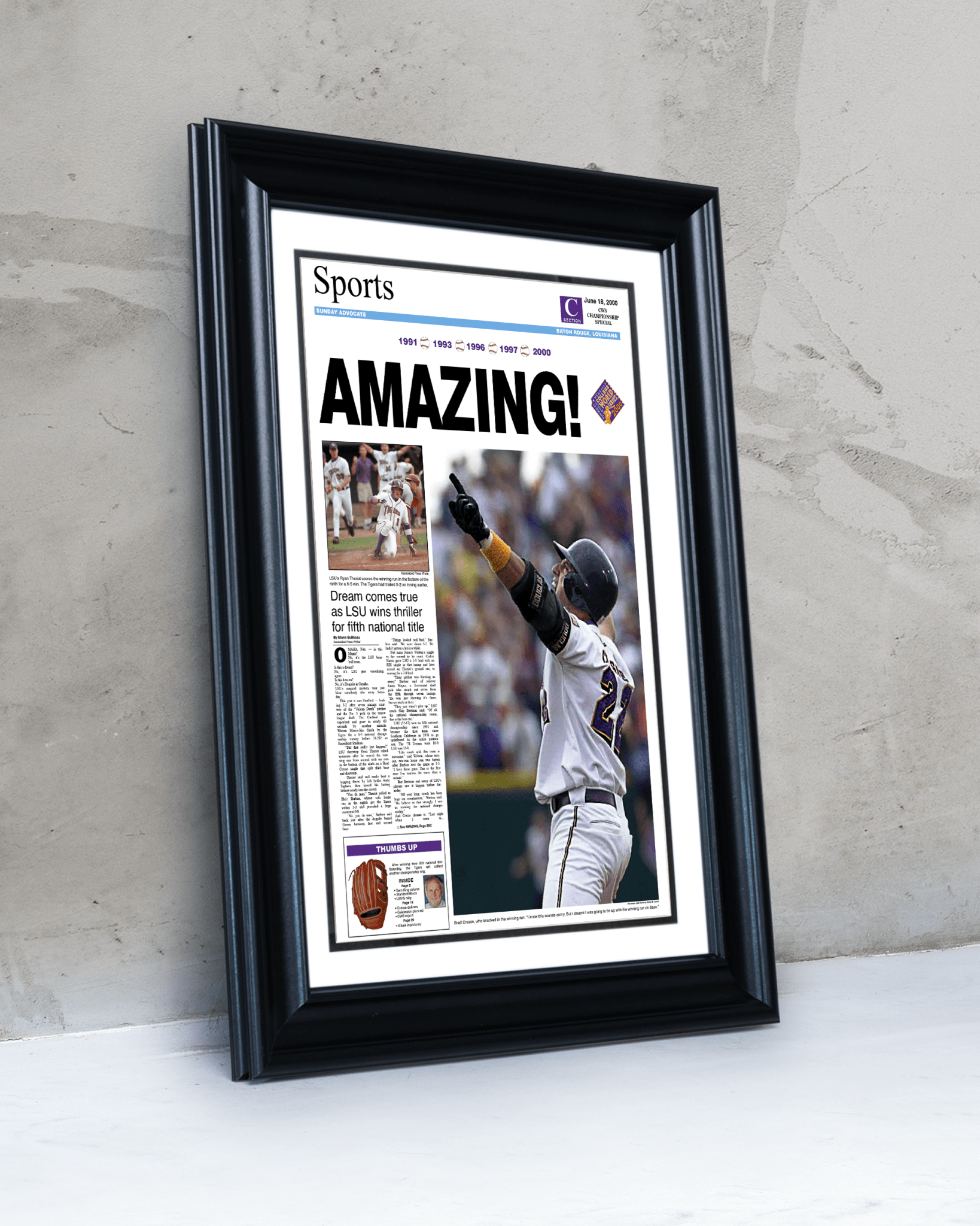 LSU Baseball – Set of 8 CWS Championship Front Page Newspapers (1991–2025) - TitleGameFrames.com
