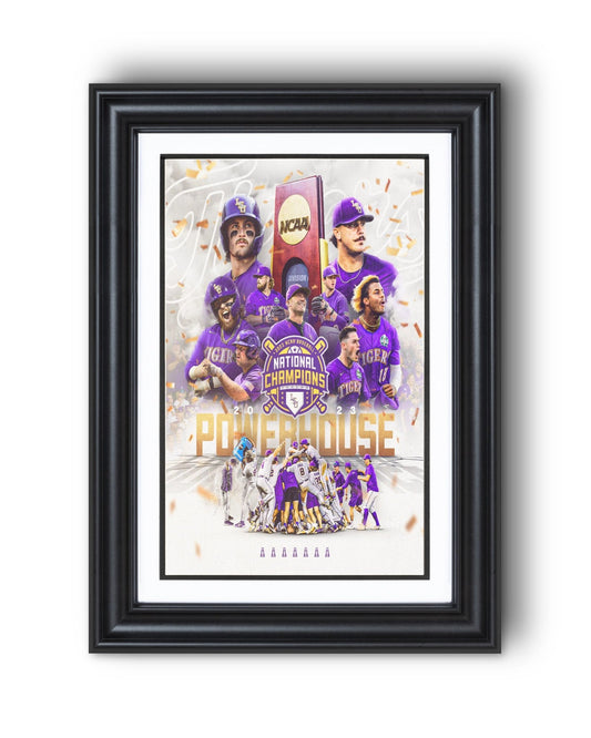 LSU Tigers 2023 "Powerhouse" College World Series Championship Commemorative Print - TitleGameFrames.com