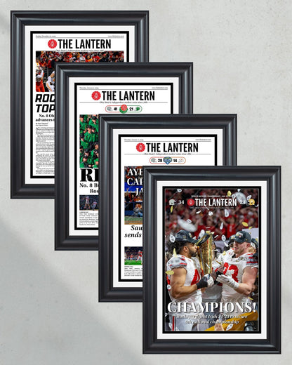 Ohio State Buckeyes 2025 Playoff Run Collector’s Set - 4 Framed Newspapers from 'The Lantern' - Title Game Frames