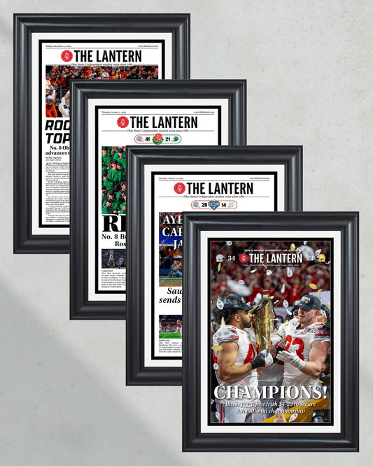 Ohio State Buckeyes 2025 Playoff Run Collector’s Set - 4 Framed Newspapers from 'The Lantern' - Title Game Frames