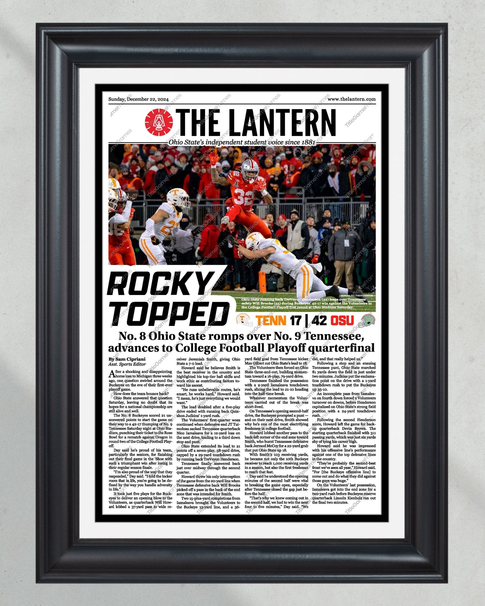 Ohio State Buckeyes 2025 Playoff Run Collector’s Set - 4 Framed Newspapers from 'The Lantern' - Title Game Frames