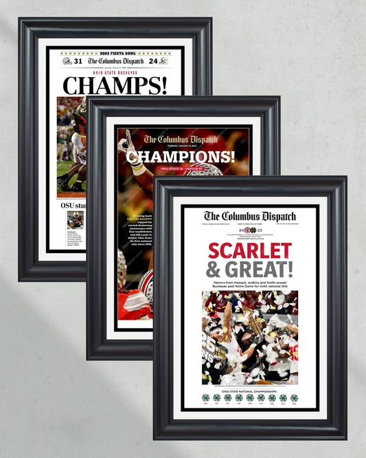 Ohio State Buckeyes Championship Collector's Set - 2002, 2014, 2024 - Title Game Frames