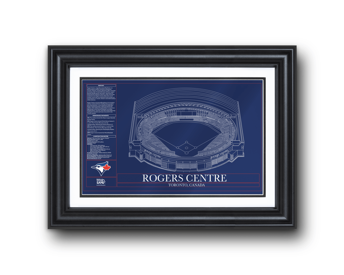 Rogers Centre Blueprint – Toronto Blue Jays Ballpark Stadium Wall Art - TitleGameFrames.com