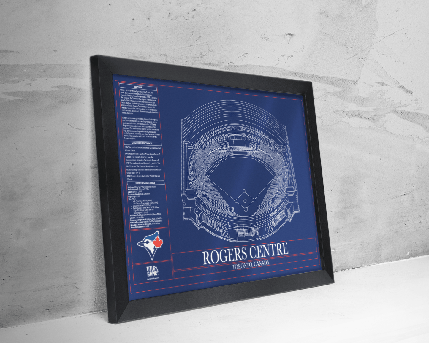 Rogers Centre Blueprint – Toronto Blue Jays Ballpark Stadium Wall Art - TitleGameFrames.com