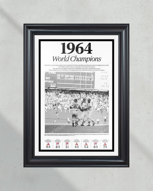 1964 Cardinals World Series Champs Framed Newspaper Print - Title Game Frames