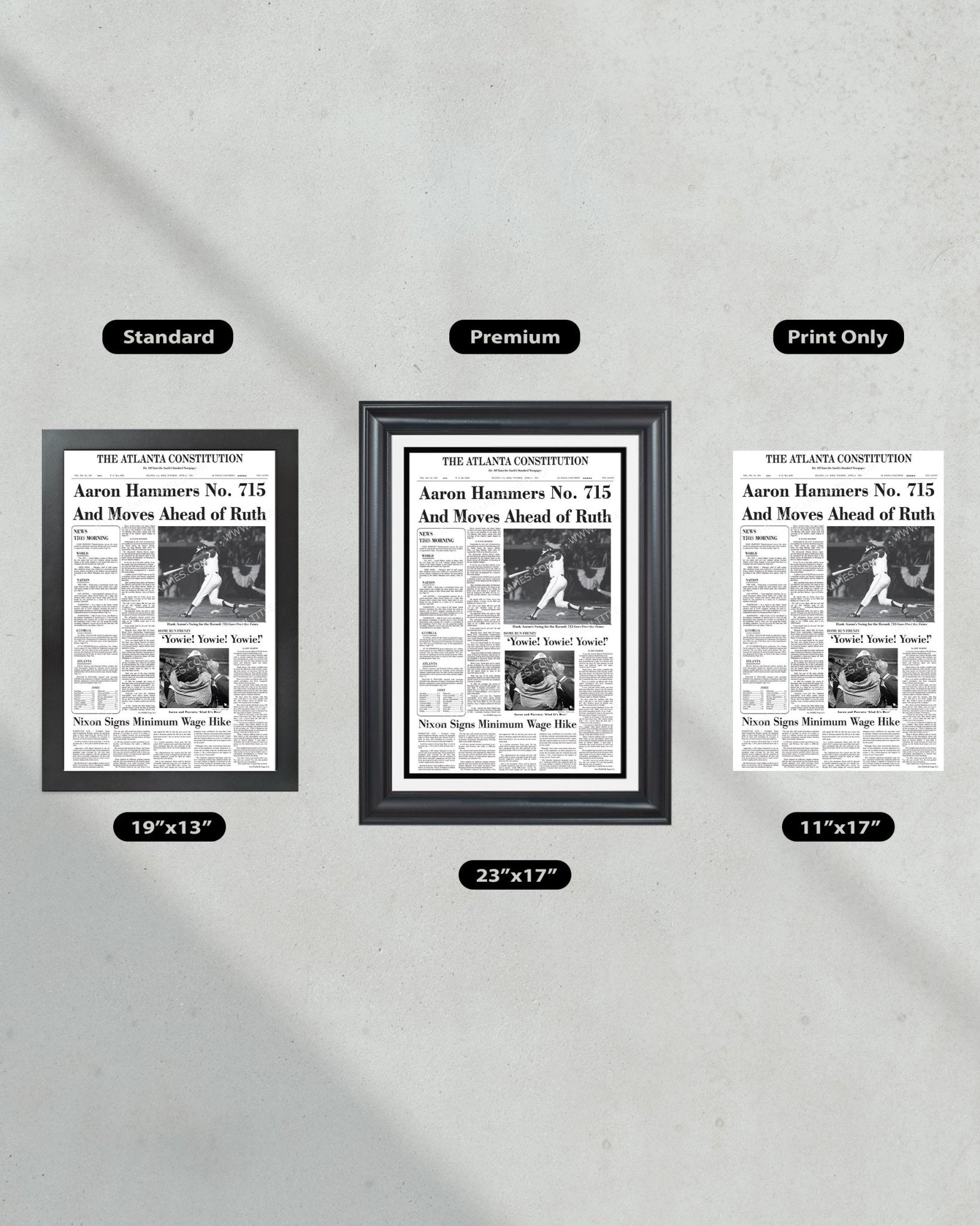 1974 Hank Aaron Record Home Run #715 Framed Newspaper Print - Title Game Frames