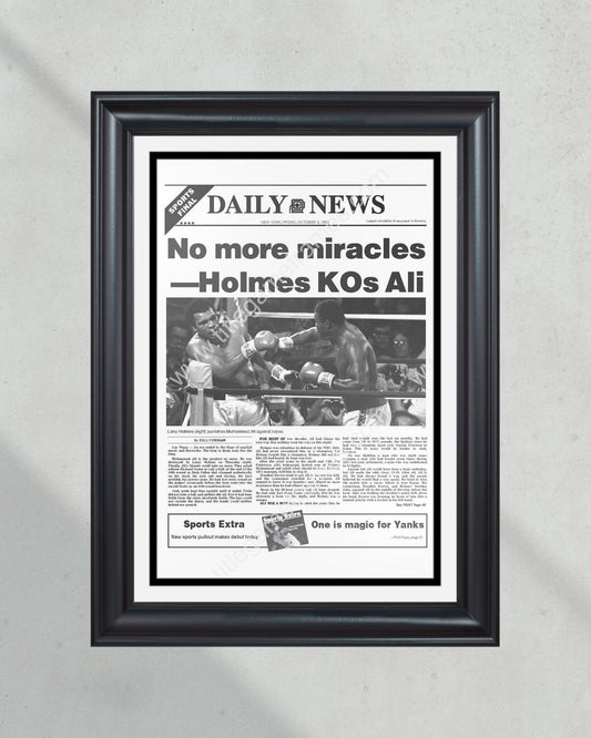 1980 Larry Holmes Defeats Muhammad Ali Heavyweight Championship Boxing Framed Front Page Newspaper Print - Title Game Frames