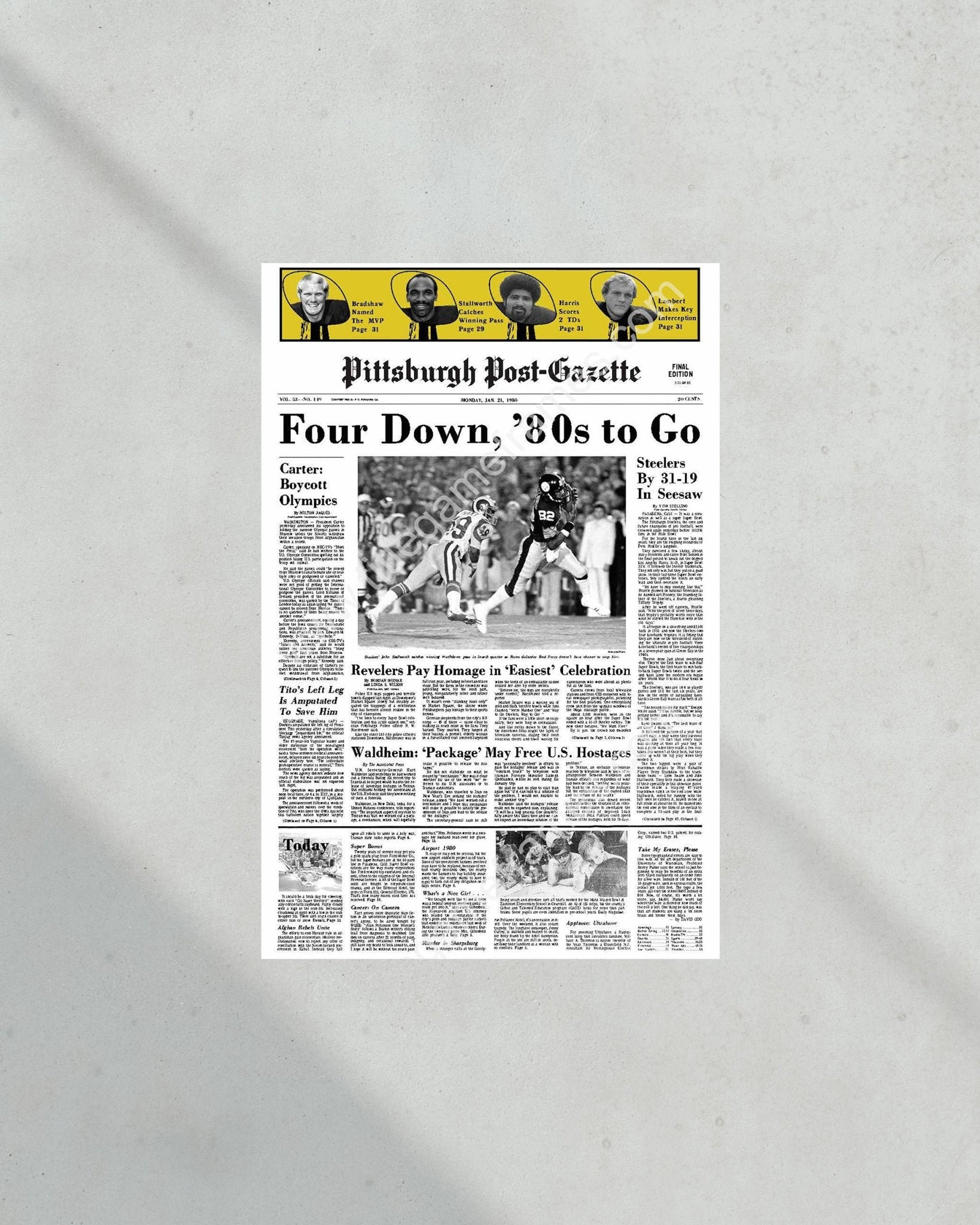 1980 Pittsburgh Steelers Super Bowl XIV Champions Framed Front Page Ne ...