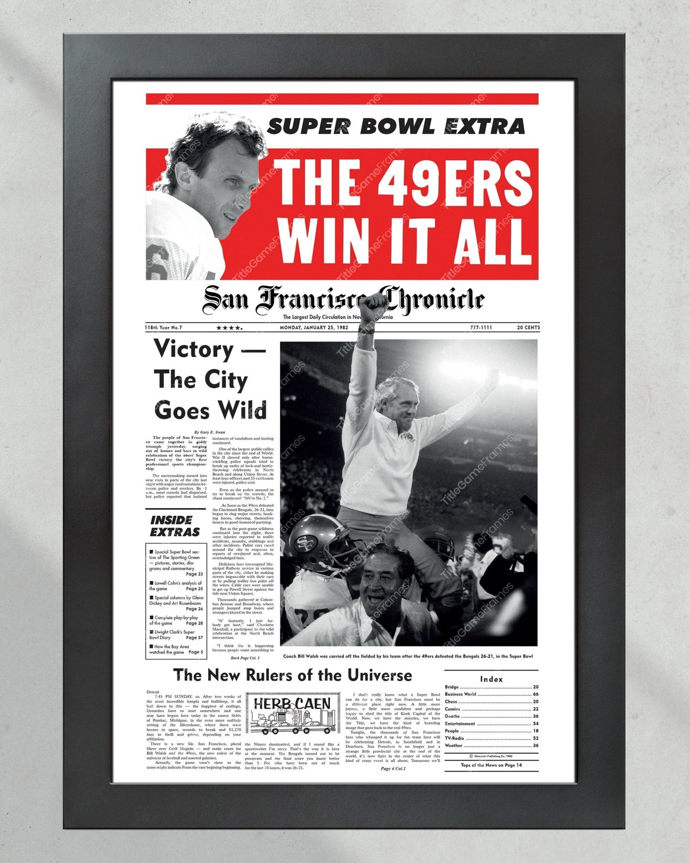 1982 San Francisco 49ers Super Bowl XVI Champions Framed Newspaper ...