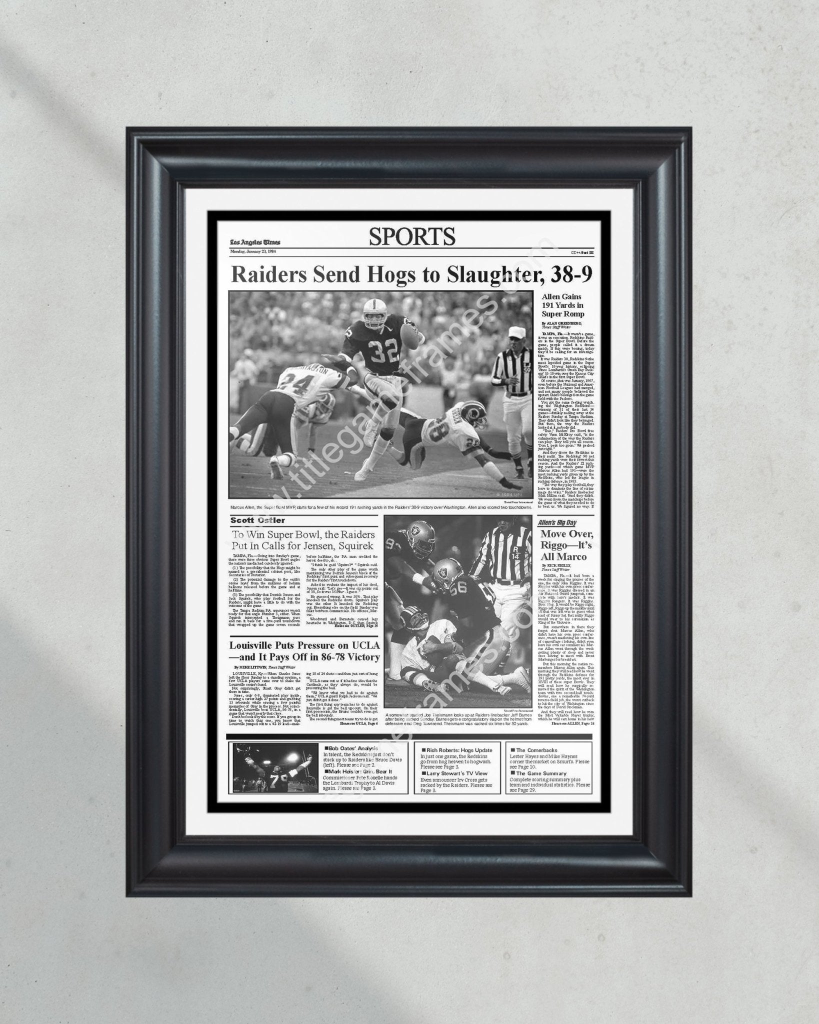 1984 Los Angeles Raiders Super Bowl XVIII Champions Framed Front Page
