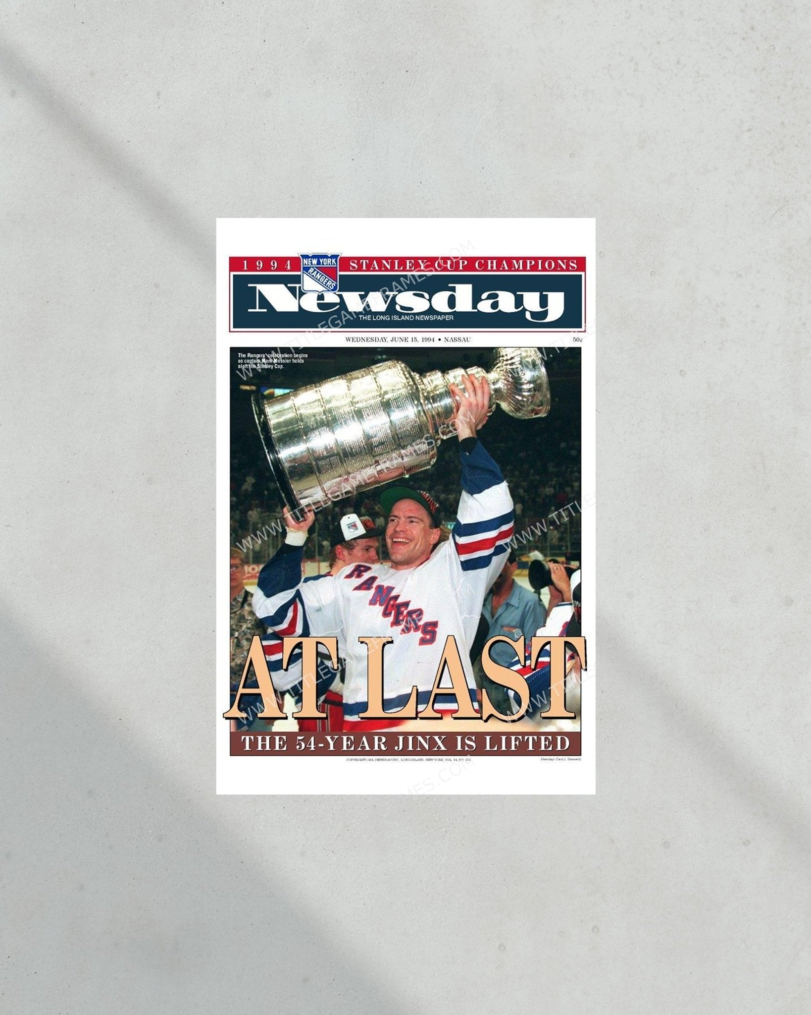 1994 New York Rangers “It’s Ours” Stanley Cup Champion Framed Front Page Newspaper Print - Title Game Frames