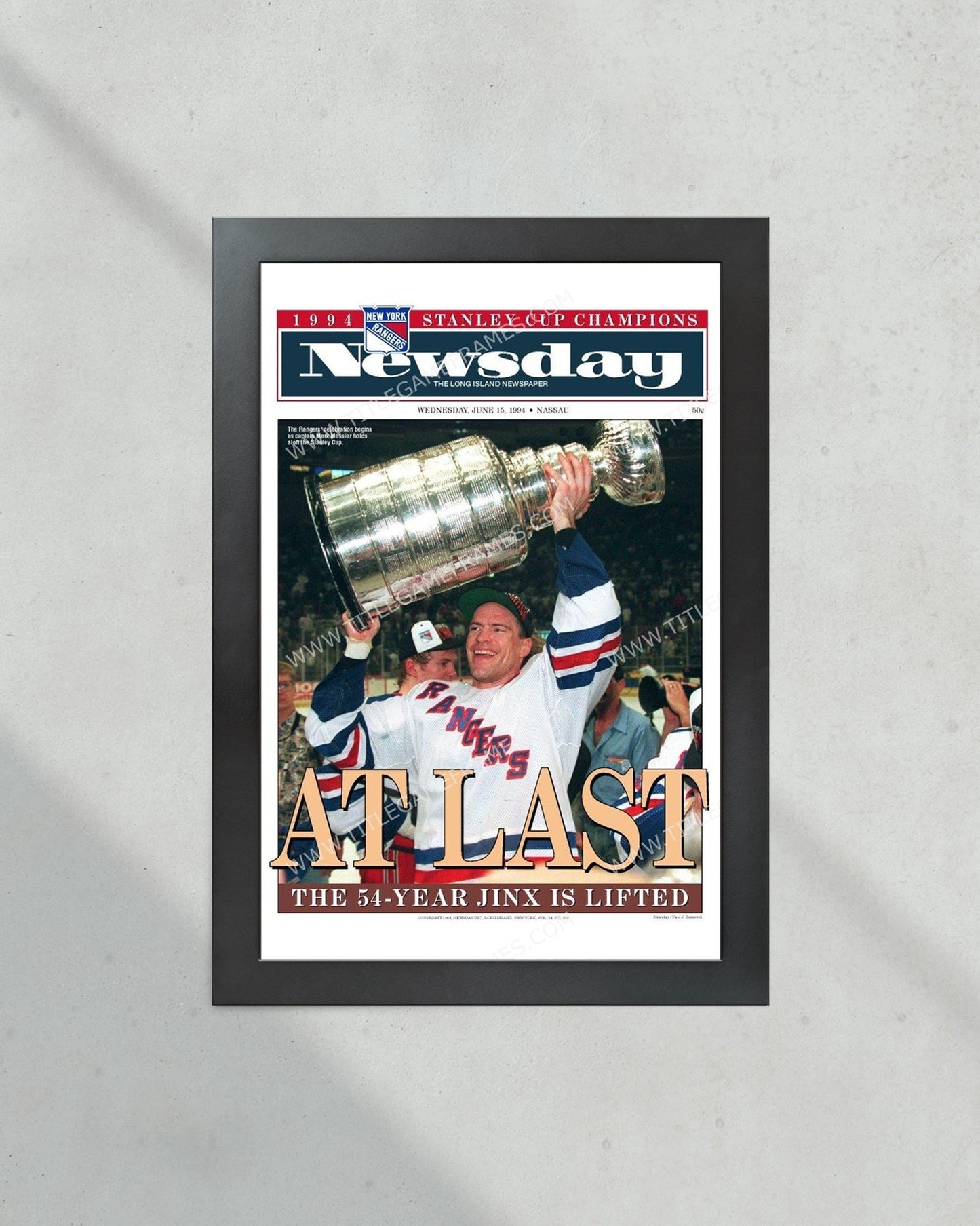 1994 New York Rangers “It’s Ours” Stanley Cup Champion Framed Front Page Newspaper Print - Title Game Frames
