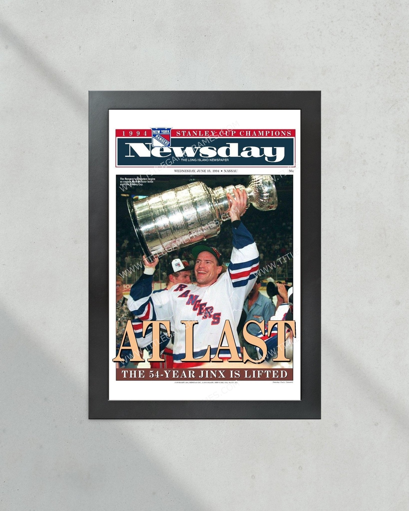 1994 New York Rangers “It’s Ours” Stanley Cup Champion Framed Front Page Newspaper Print - Title Game Frames