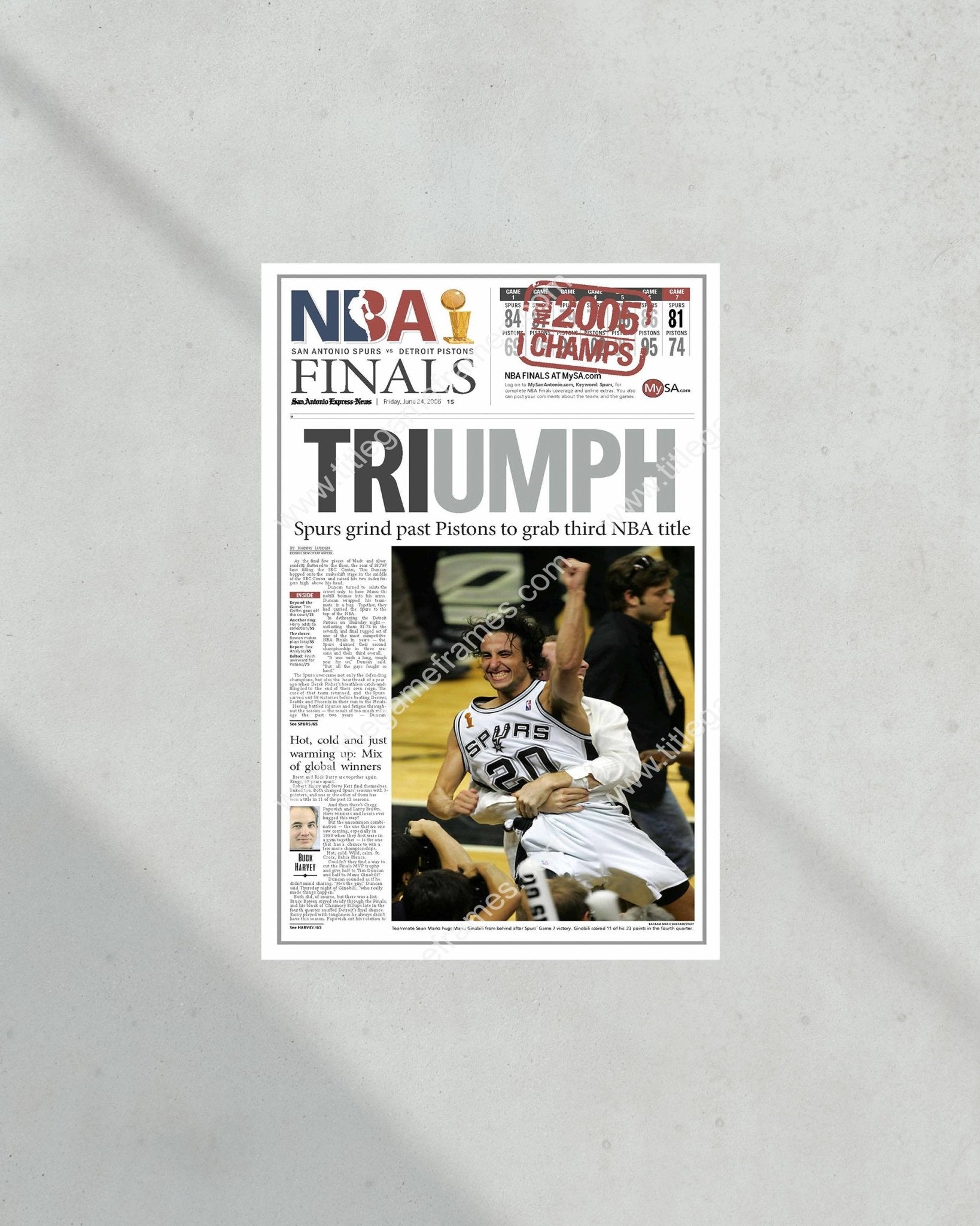 2005 San Antonio Spurs NBA Champion Framed Newspaper Front Page Print - Title Game Frames