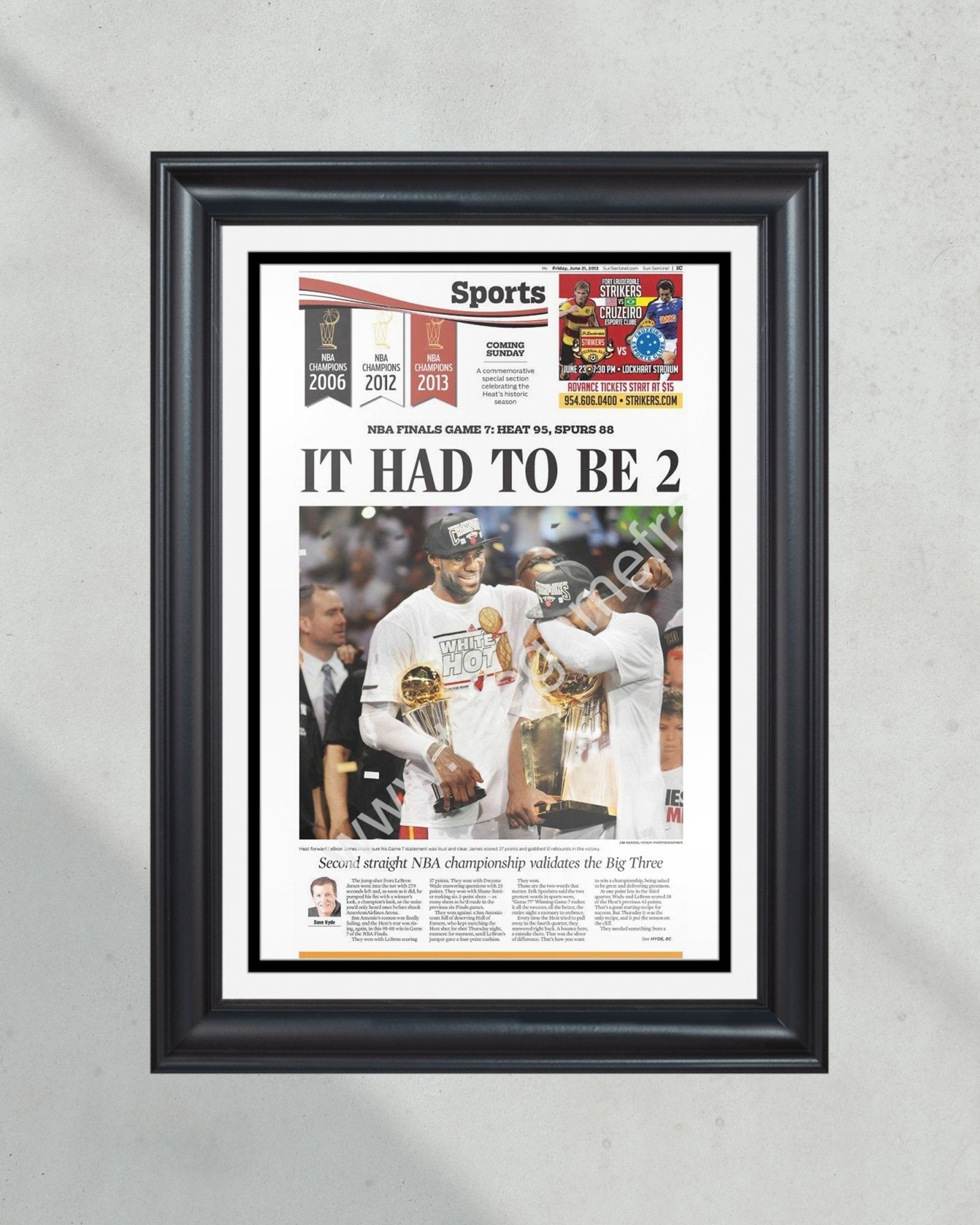 2013 Miami Heat NBA Champions Back to Back Lebron James and Dwyane Wade - Title Game Frames