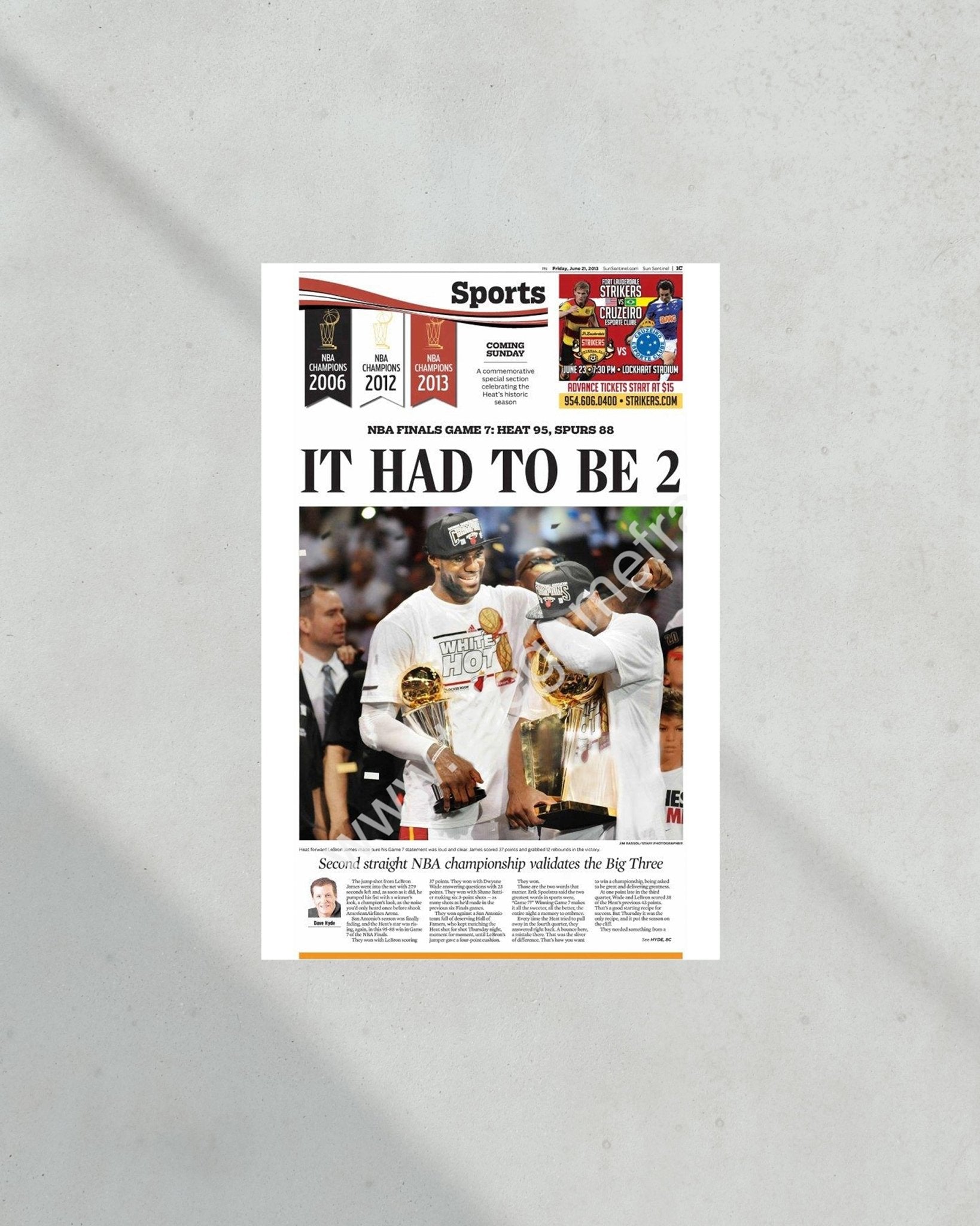 2013 Miami Heat NBA Champions Back to Back Lebron James and Dwyane Wade - Title Game Frames