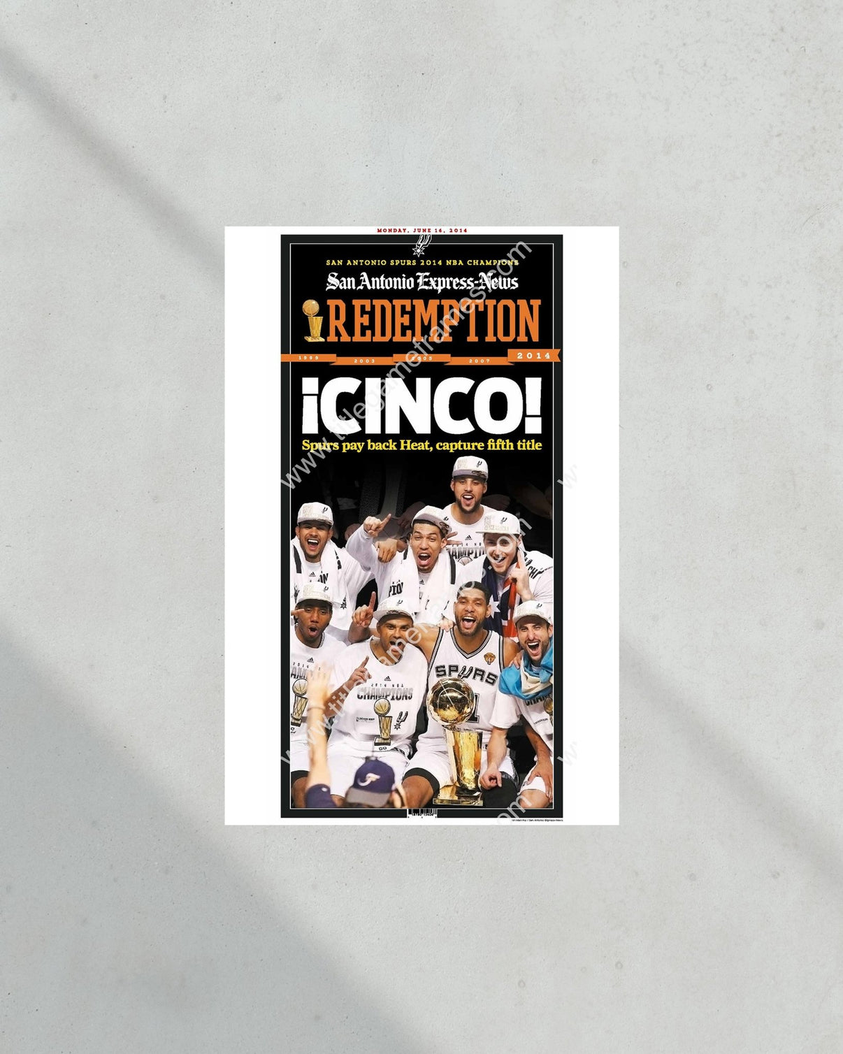 2014 San Antonio Spurs NBA Champion Framed Newspaper Front Page Print ...