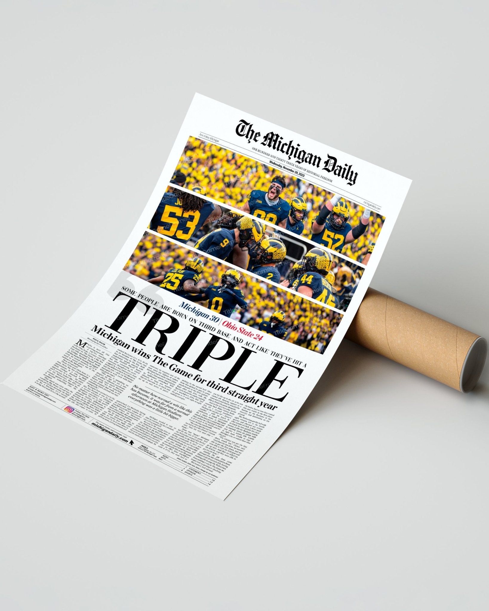 2023 Michigan Wolverines' Third Consecutive Victory Over Ohio State: 'TRIPLE' - Framed Print - Title Game Frames