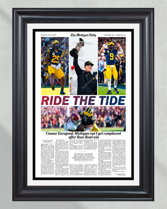 2023 Rose Bowl Victory: 'RIDE THE TIDE' - Michigan's Historic Win Over Alabama Print - Title Game Frames