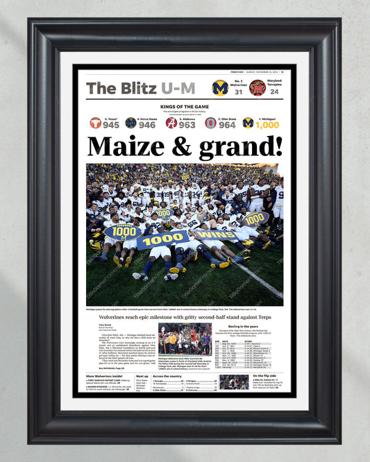 2023 Wolverines Historic 1,000th Win: Maize & Grand - Framed Commemorative Print - Title Game Frames