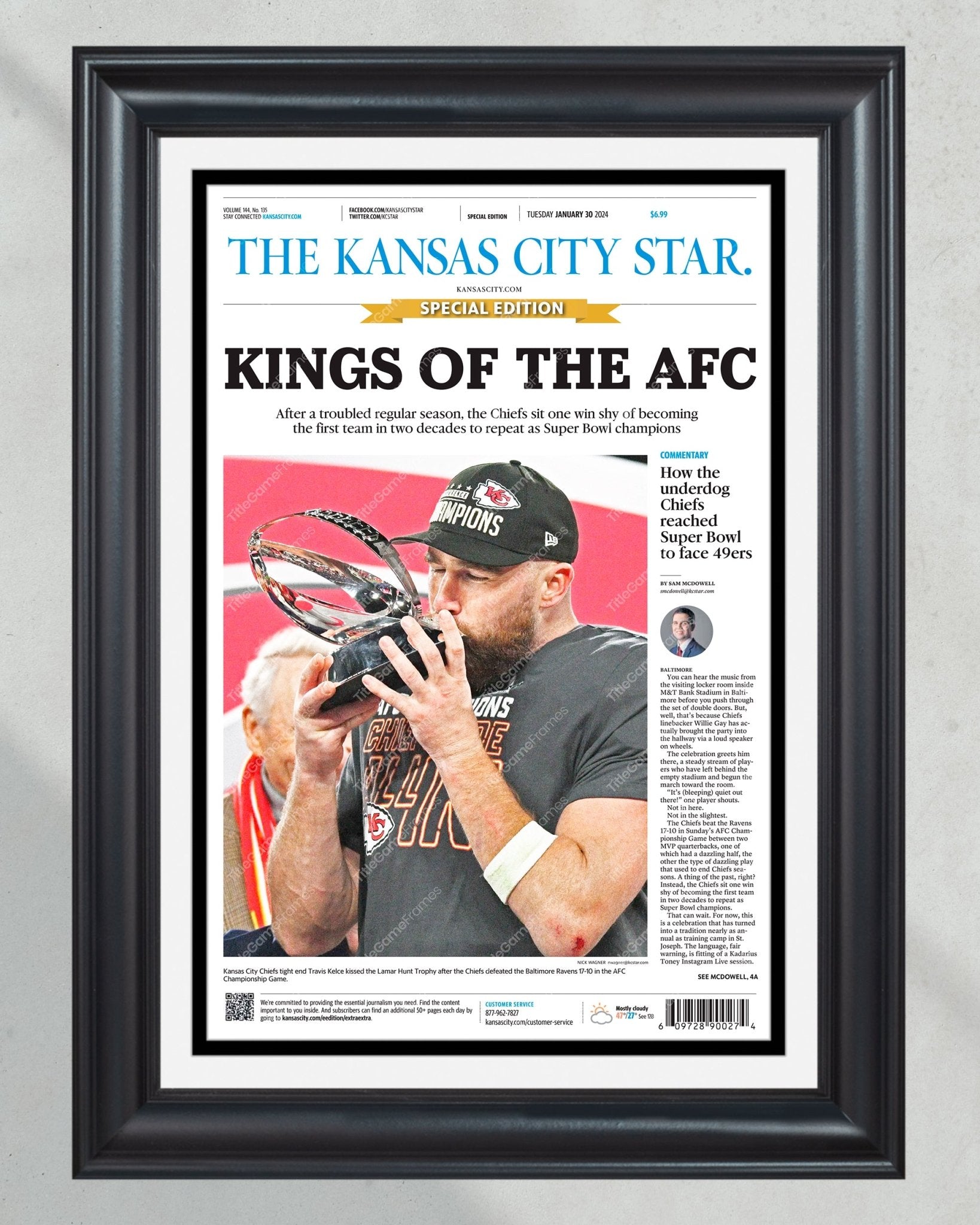 2024 Chiefs AFC Championship Victory Framed Newspaper Print | Travis ...