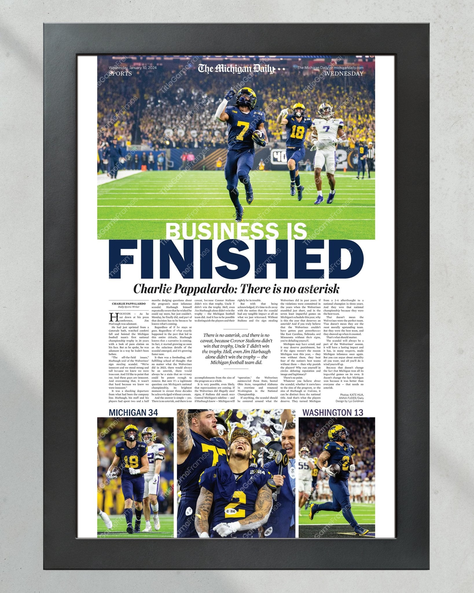 2024 Michigan Wolverines Champions - 'BUSINESS IS FINISHED' - Michigan Daily Framed Print - Title Game Frames