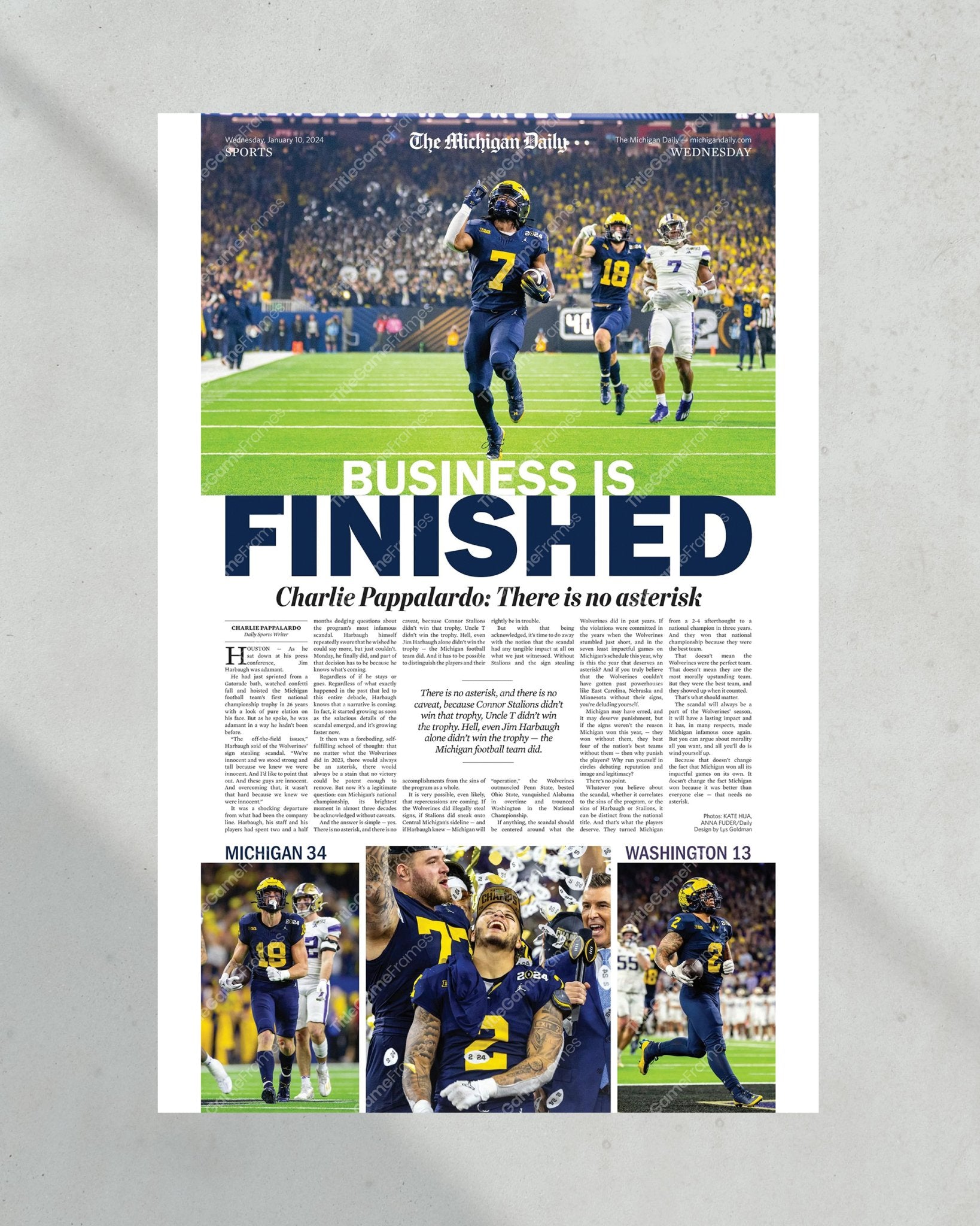 2024 Michigan Wolverines Champions - 'BUSINESS IS FINISHED' - Michigan Daily Framed Print - Title Game Frames