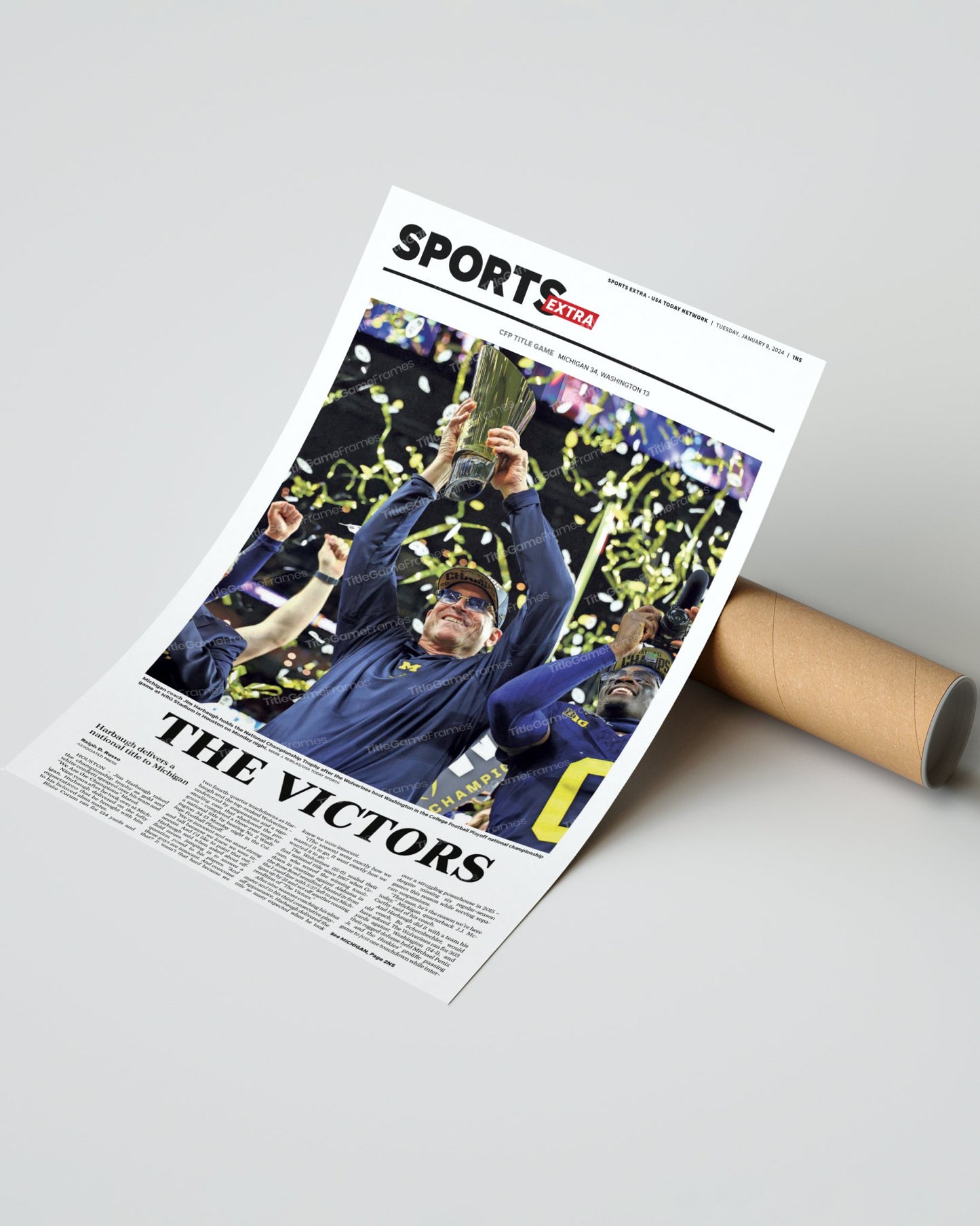 2024 Michigan Wolverines National Championship: 'THE VICTORS' - Framed Newspaper Print - Title Game Frames