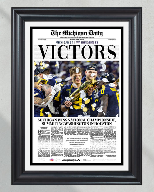 2024 Michigan Wolverines National Championship 'VICTORS' -Michigan Daily Framed Print - Title Game Frames