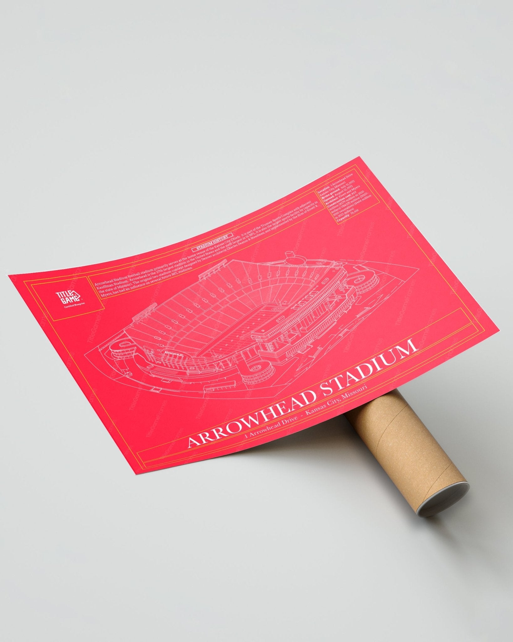 Kansas City Chiefs Arrowhead Stadium Blueprint Football Wall Art - Title Game Frames