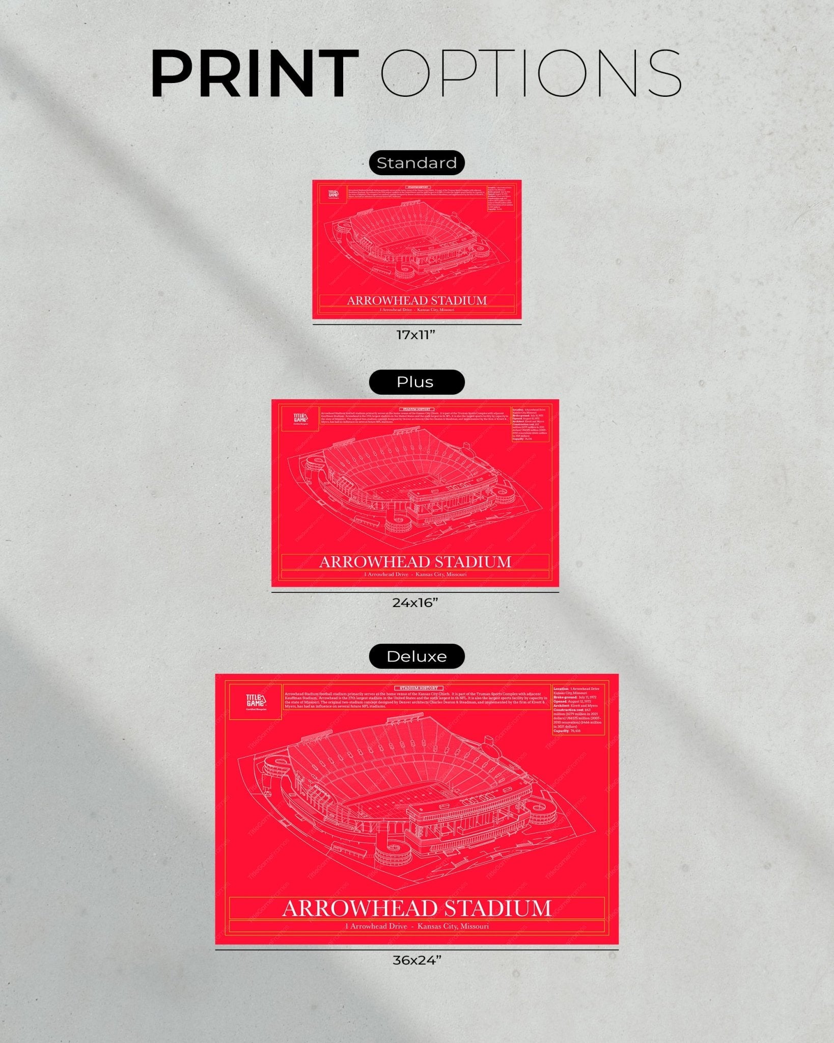 Kansas City Chiefs Arrowhead Stadium Blueprint Football Wall Art - Title Game Frames