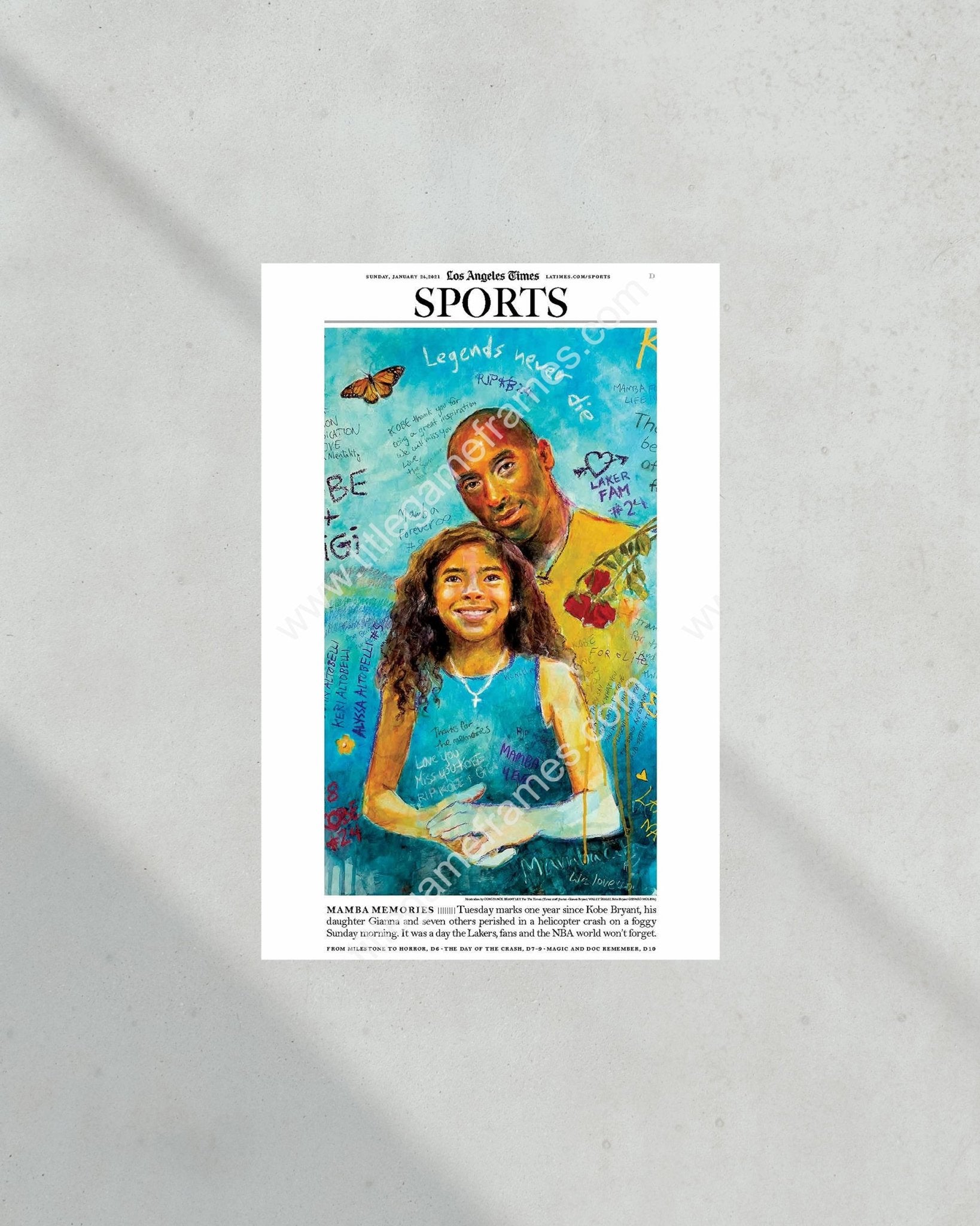 Kobe and Gigi Bryant Memorial Framed Front Page Newspaper Art - Title Game Frames