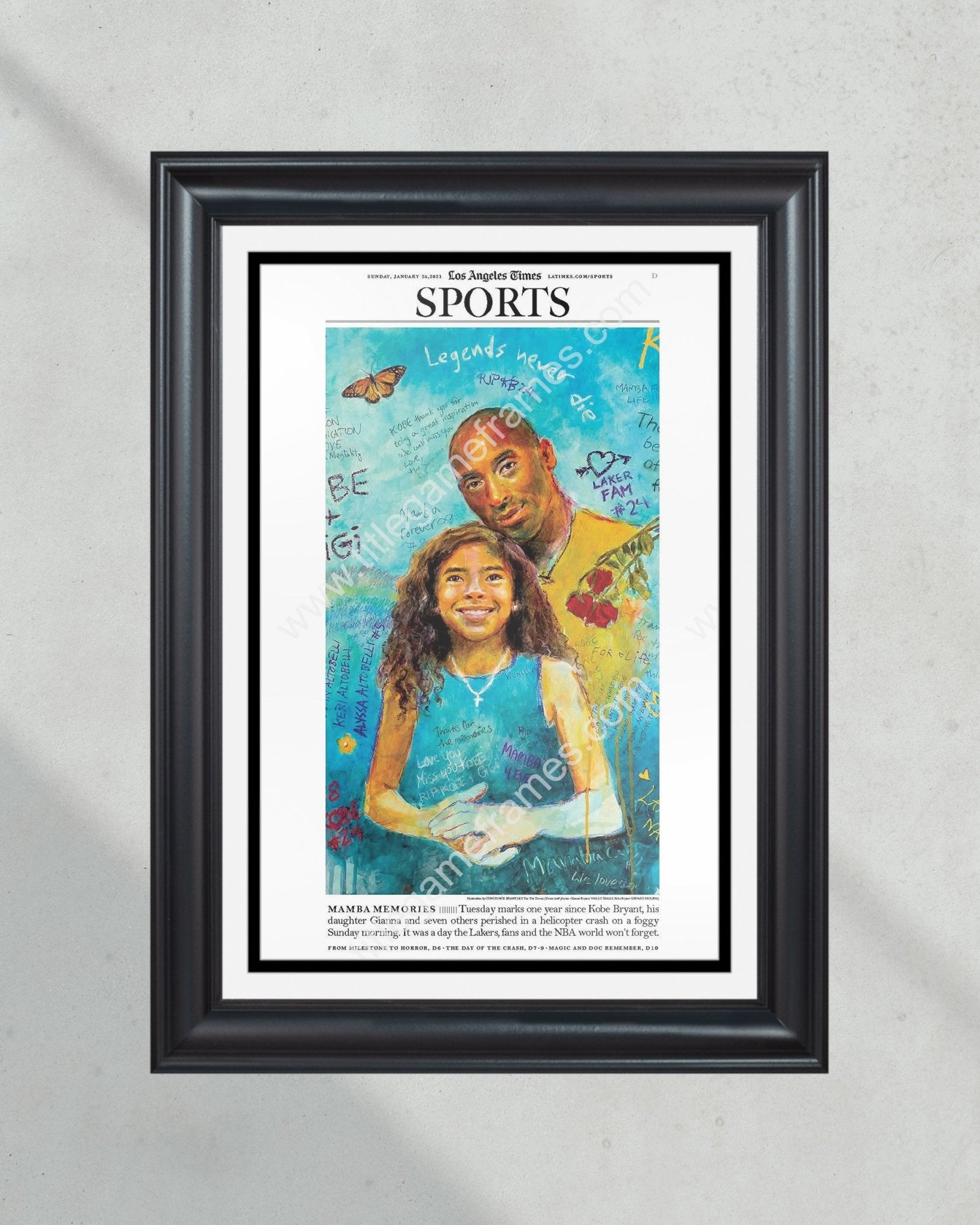 Kobe and Gigi Bryant Memorial Framed Front Page Newspaper Art - Title Game Frames