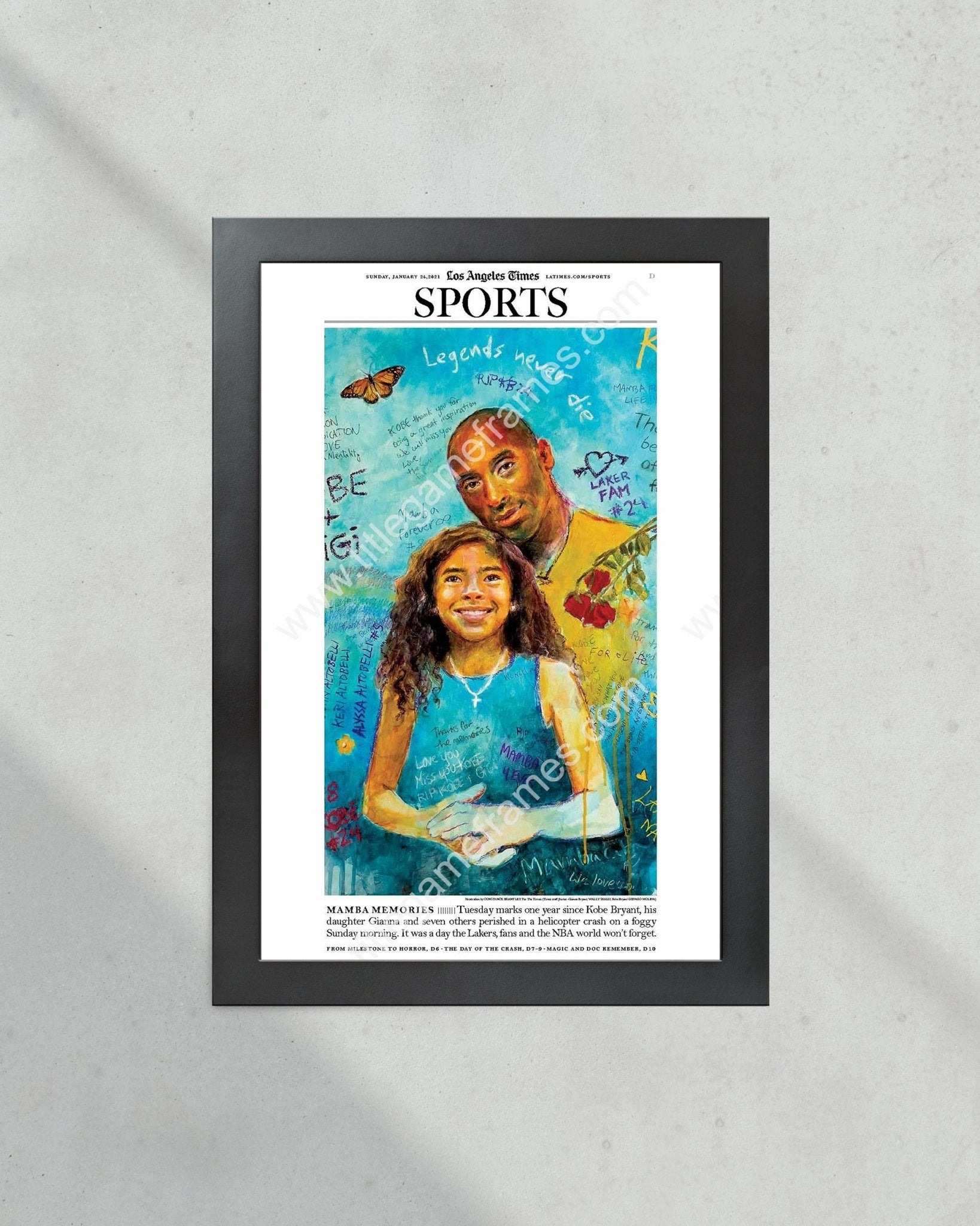 Kobe and Gigi Bryant Memorial Framed Front Page Newspaper Art - Title Game Frames